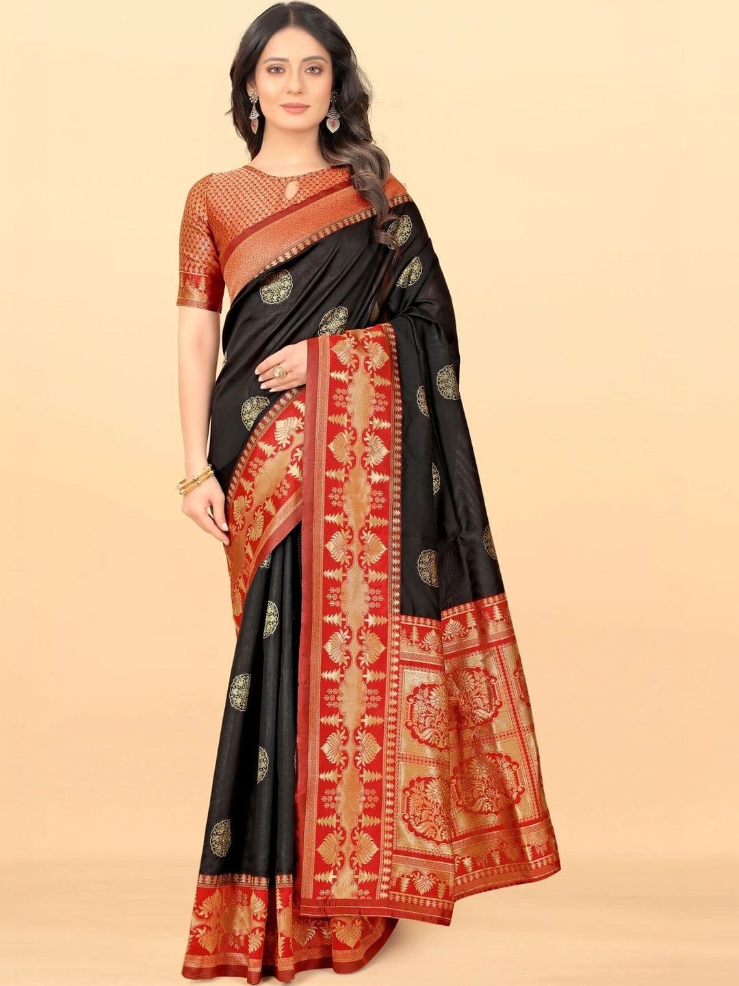 VS MALL Ethnic Motifs Zari Banarasi Saree thumbnail 4