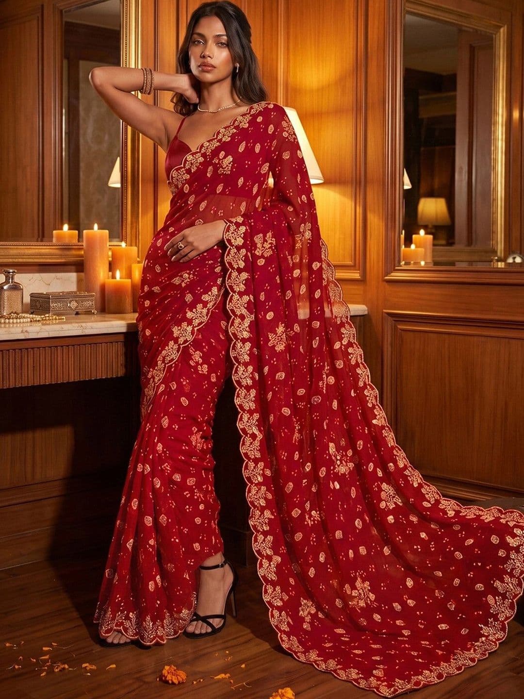 DRIP CHOWK Bandhani Embroidered Pure Georgette Fusion Bandhani Saree thumbnail 4