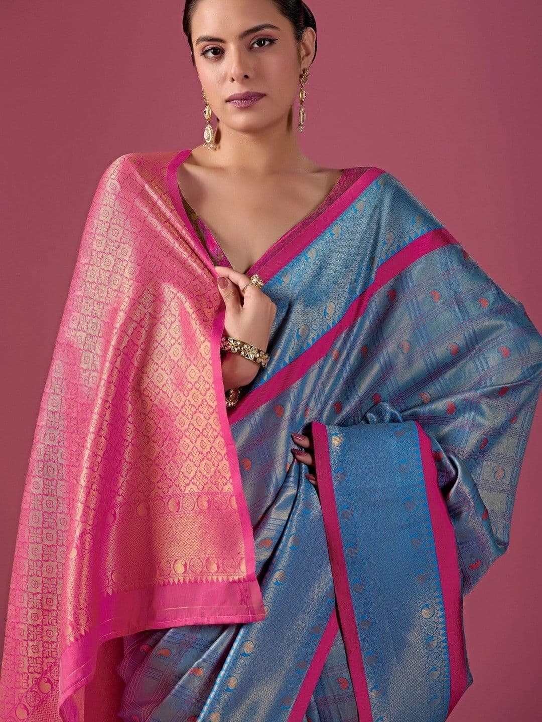 ERIKA Woven Design Zari Silk Blend Designer Kanjeevaram Saree thumbnail 3