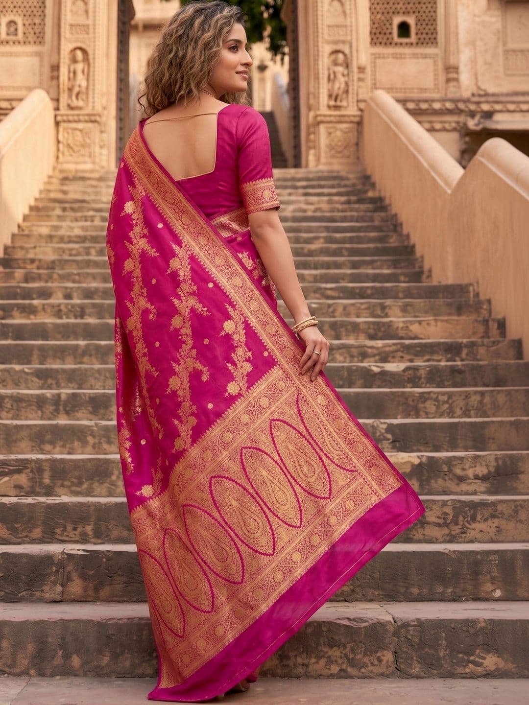 ROOP RADHIKA Woven Design Zari Silk Blend Designer Banarasi Saree thumbnail 6