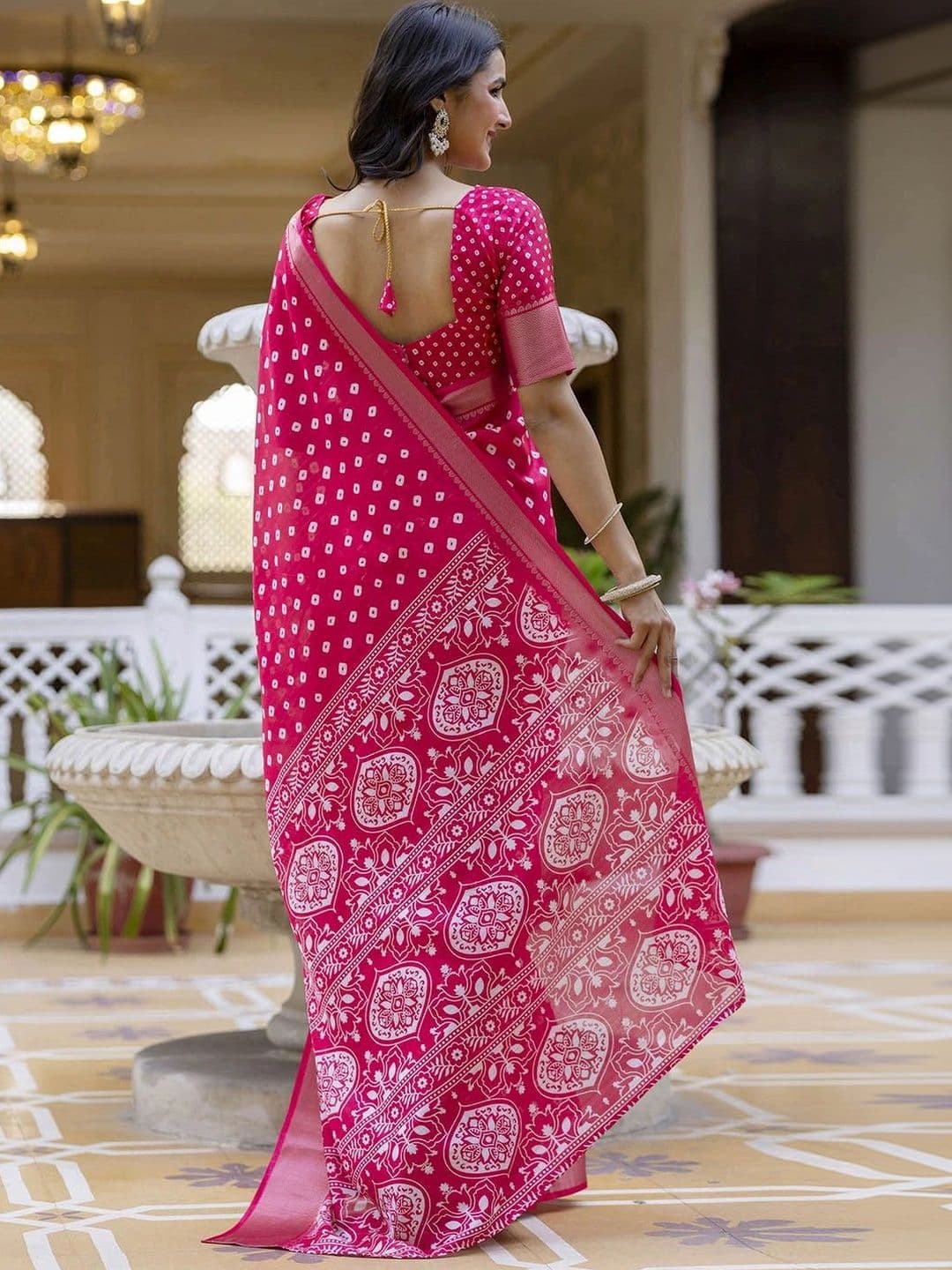 KALINI Bandhani Zari Art Silk Fusion Bandhani Saree thumbnail 7