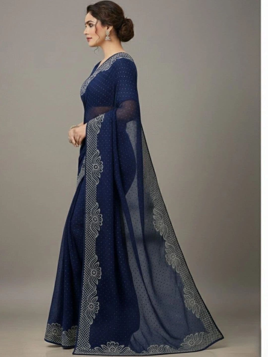 RENBRIZA Embellished Poly Georgette Saree thumbnail 4