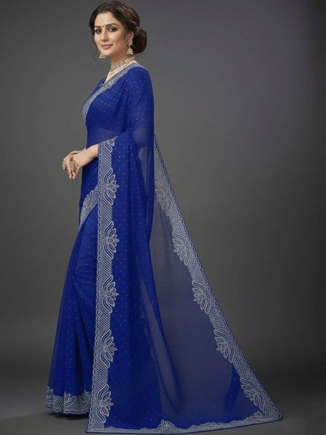 RENBRIZA Embellished Poly Georgette Saree - view 1