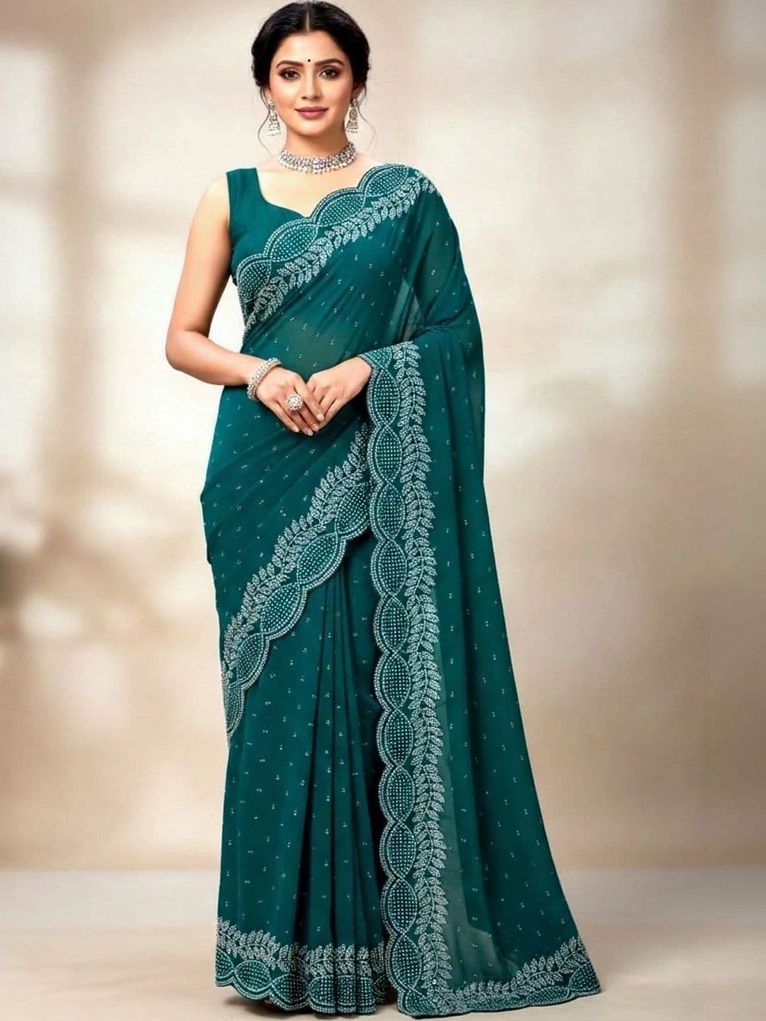 RENBRIZA Poly Georgette Saree - view 1