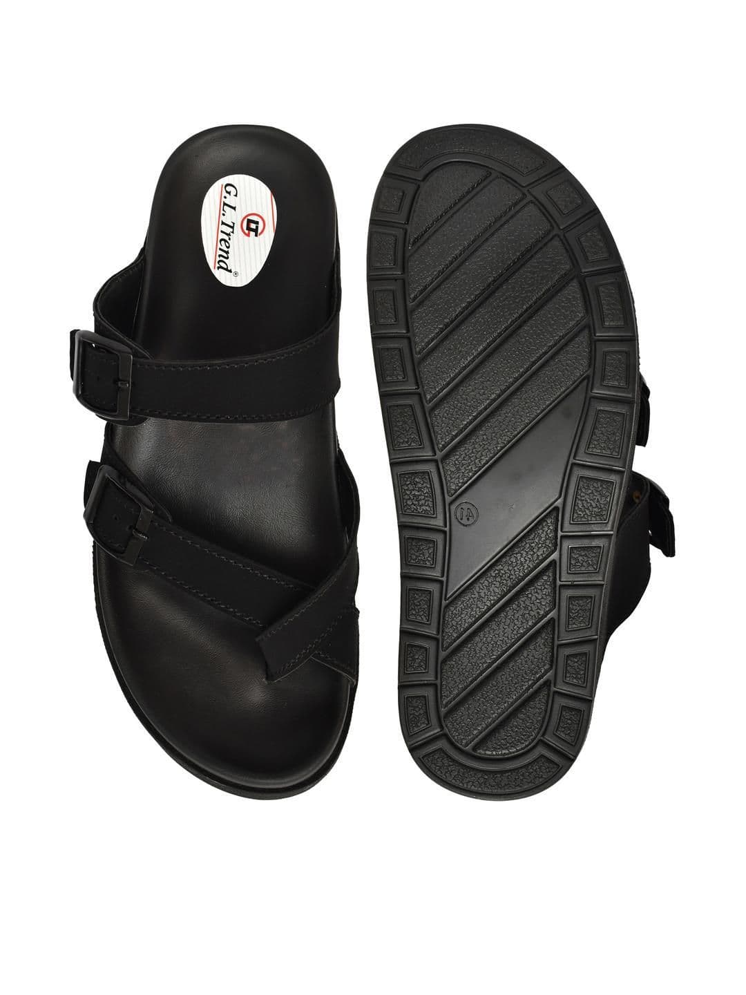 G L Trend Black Leather Sandals thumbnail 2