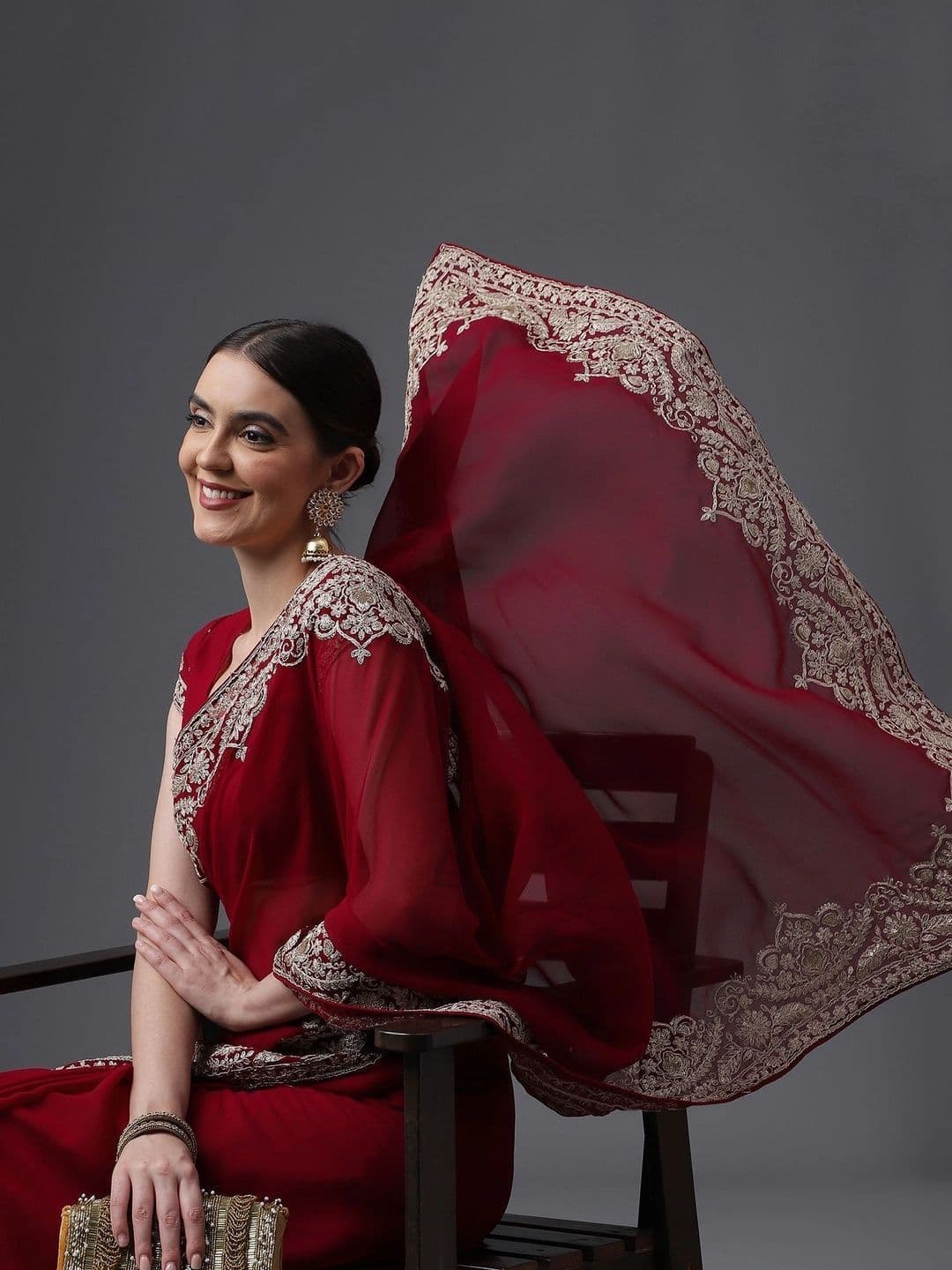 kasee Floral Embroidered Poly Georgette Designer Saree thumbnail 6