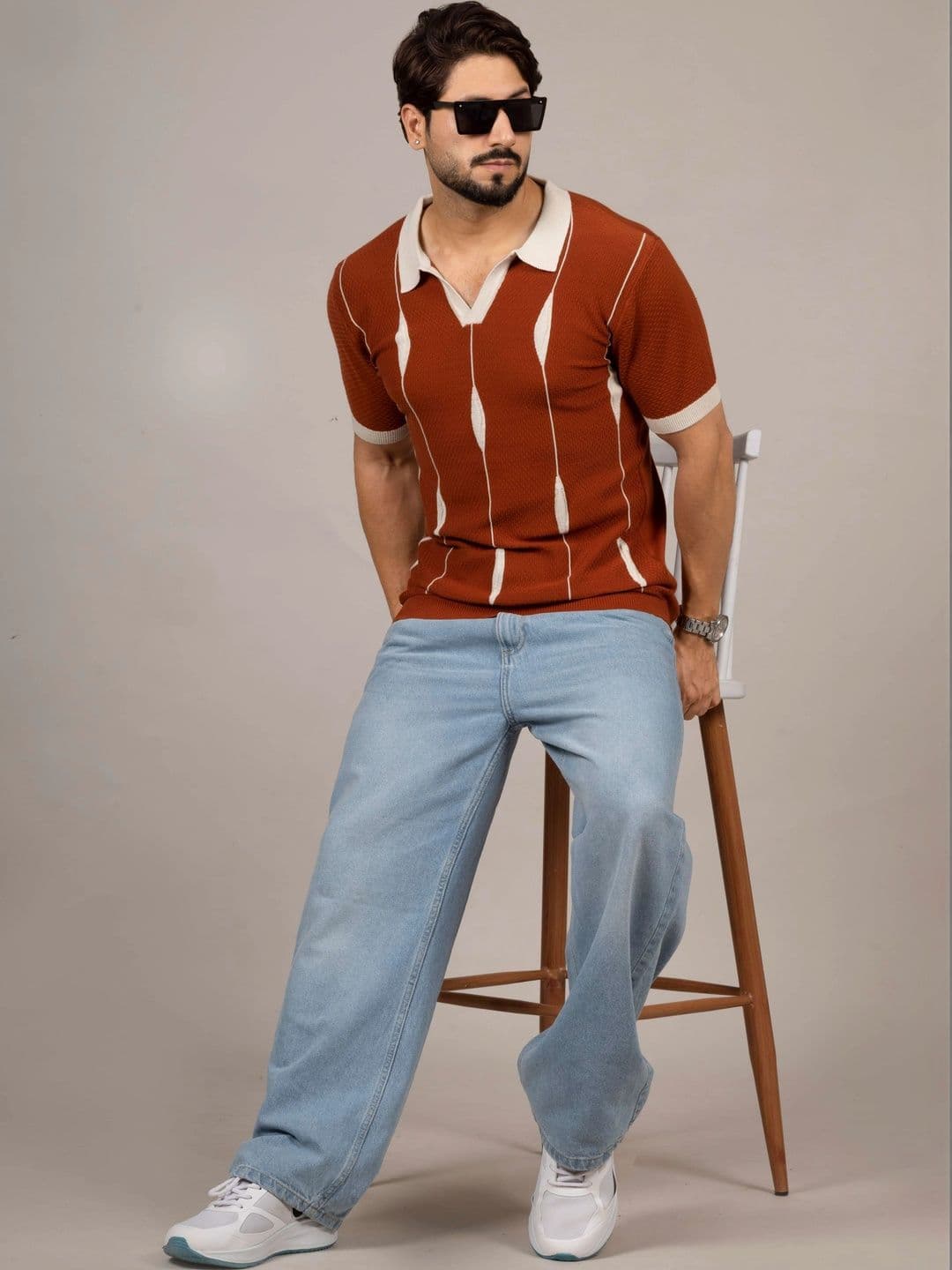 CHOKRA Men Striped Polo Collar T-shirt thumbnail 3