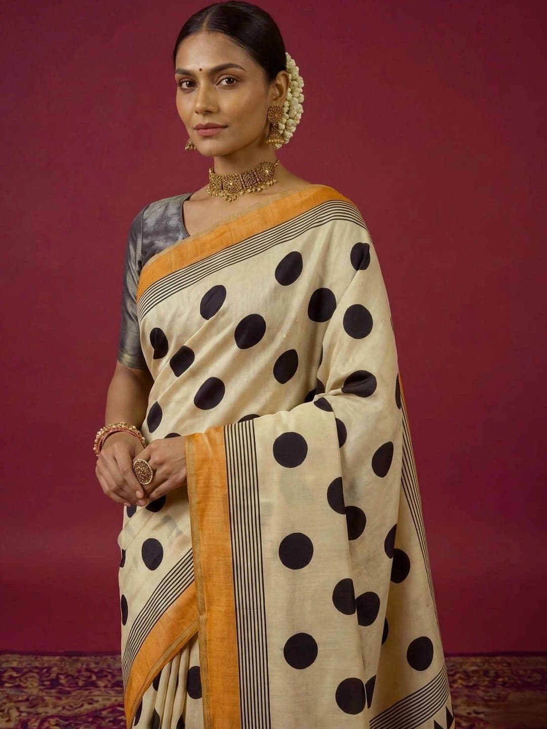 SAMANTHA Striped Zari Silk Blend Saree thumbnail 2