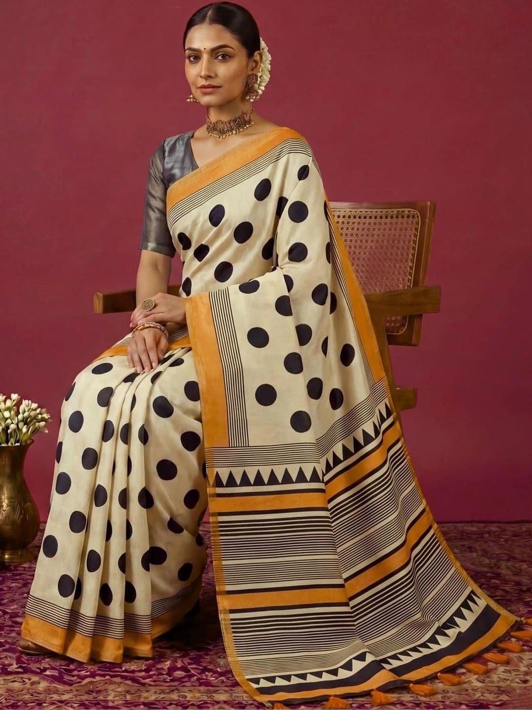 SAMANTHA Striped Zari Silk Blend Saree thumbnail 3