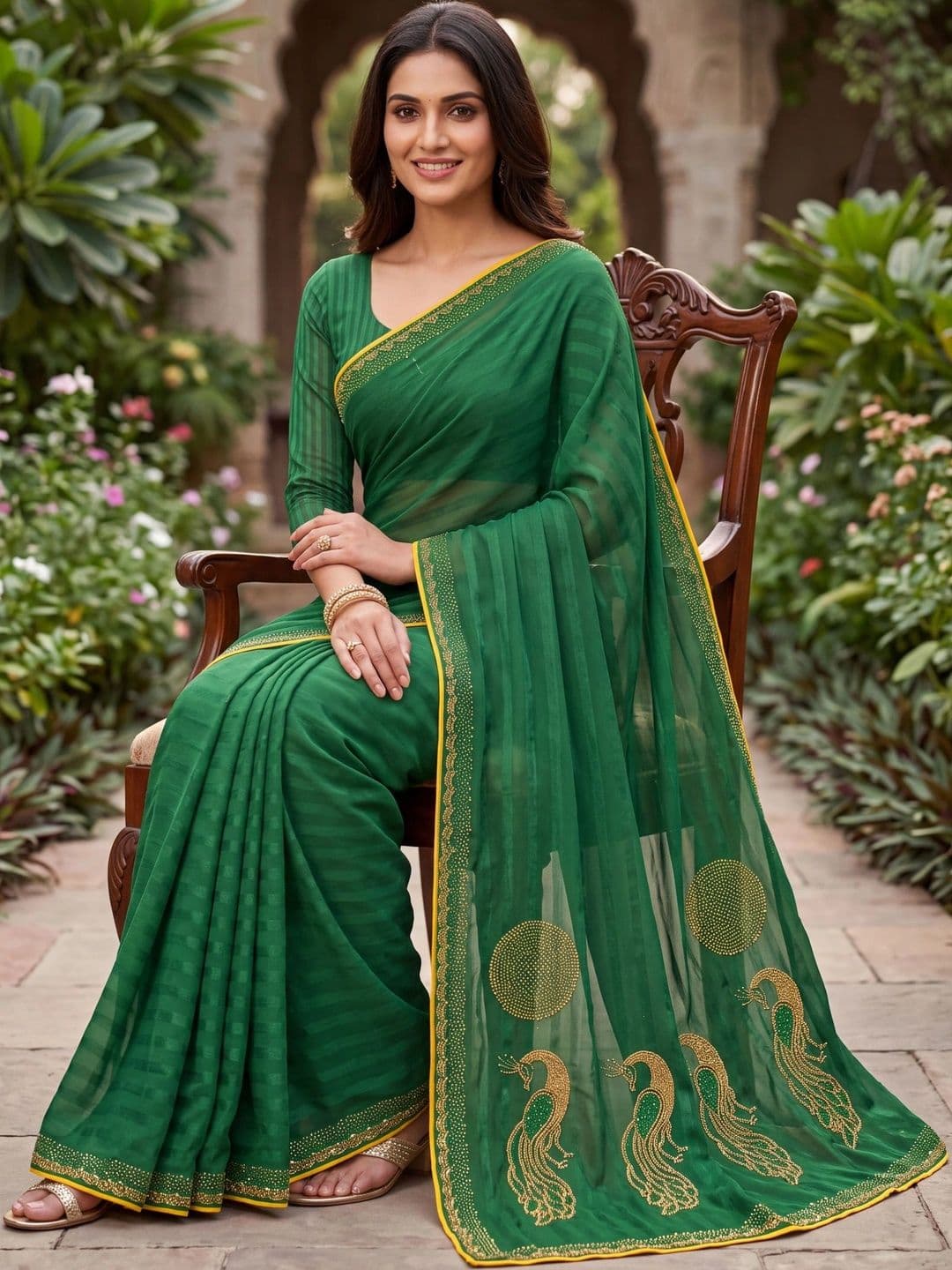 Jaipur Vogue Embellished Beads and Stones Poly Georgette Saree thumbnail 2