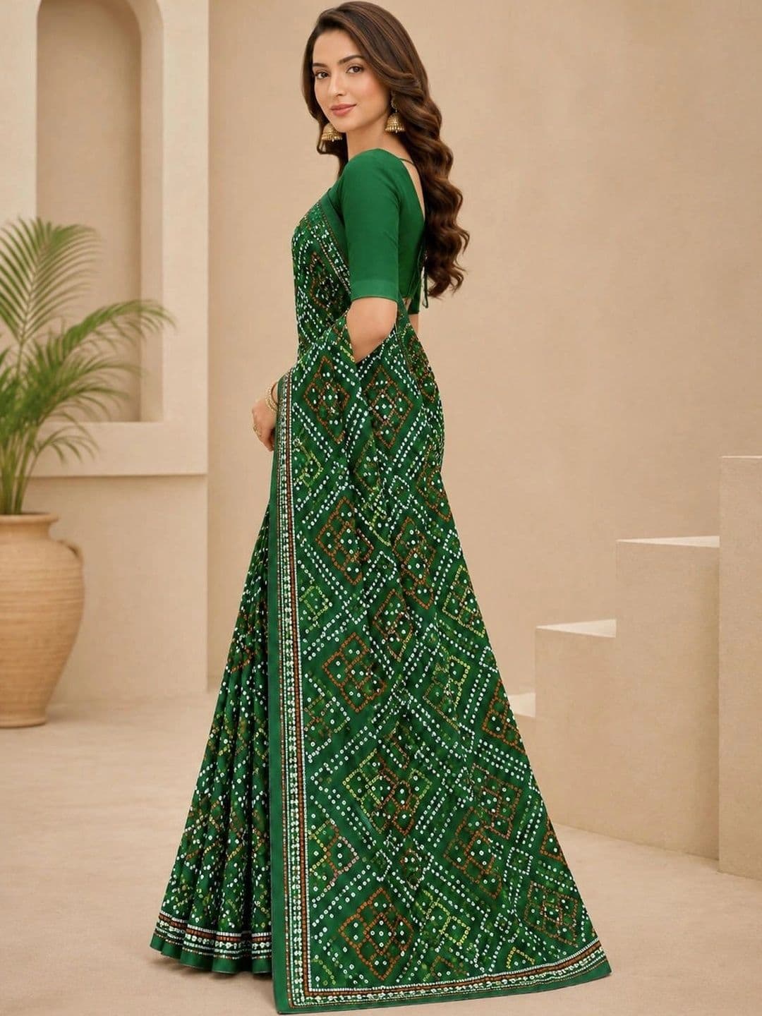 SAMANTHA Bandhani Poly Georgette Leheriya Saree thumbnail 3