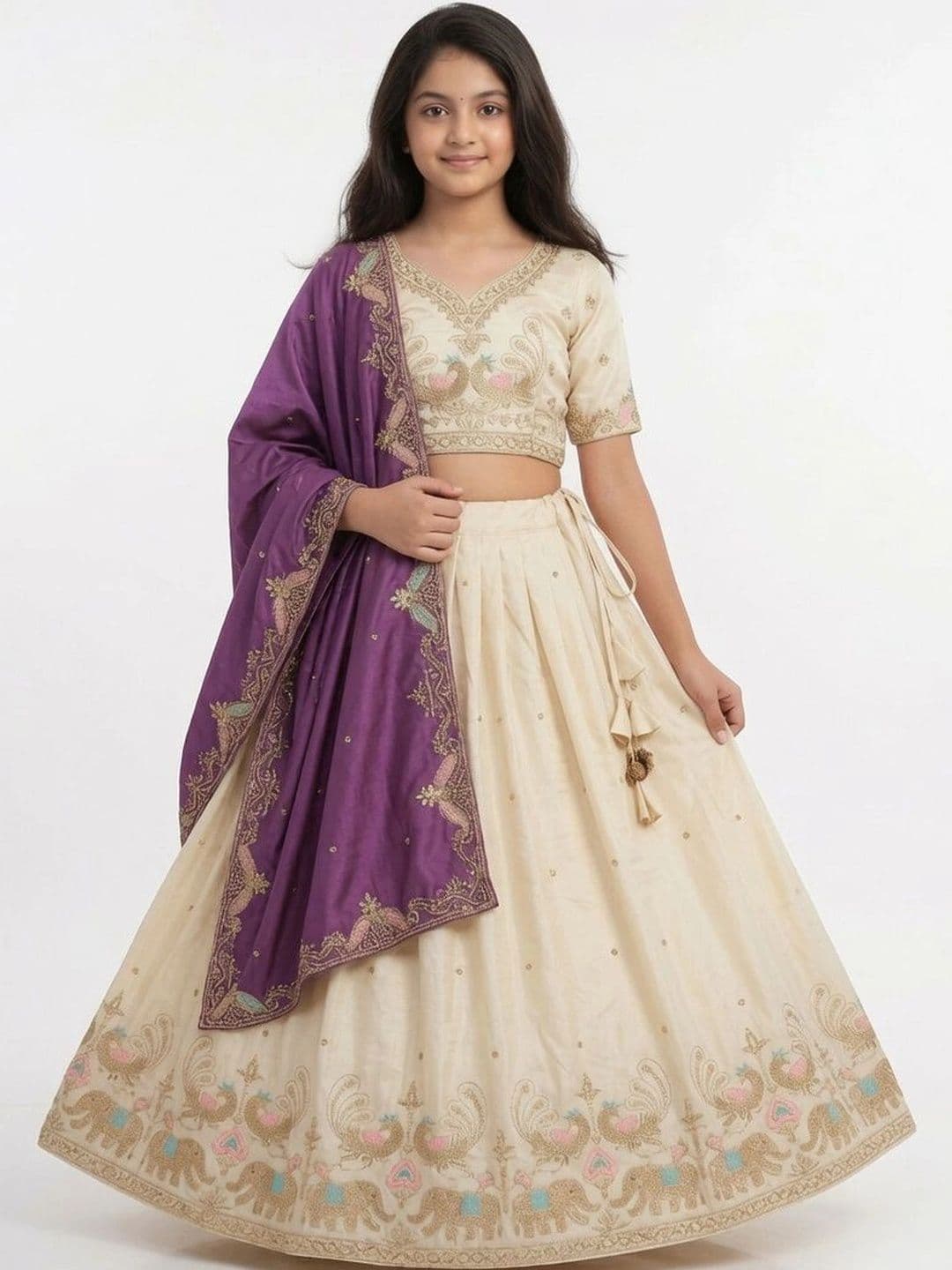 Closin Girls Embroidered Thread Work Ready to Wear Lehenga & Unstitched Blouse With Dupatta - view 1