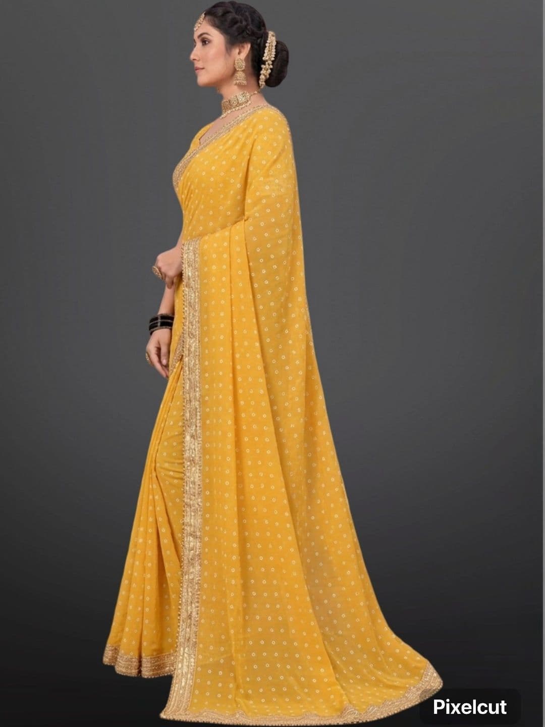shreecre Bandhani Embroidered Pure Georgette Saree thumbnail 3