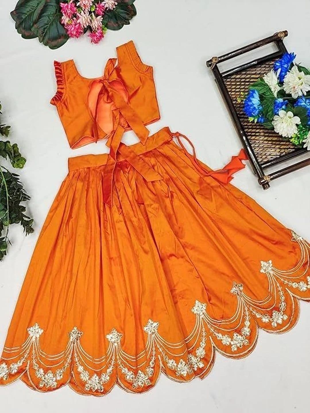 Sangria Girls Embroidered Thread Work Ready to Wear Lehenga & thumbnail 5