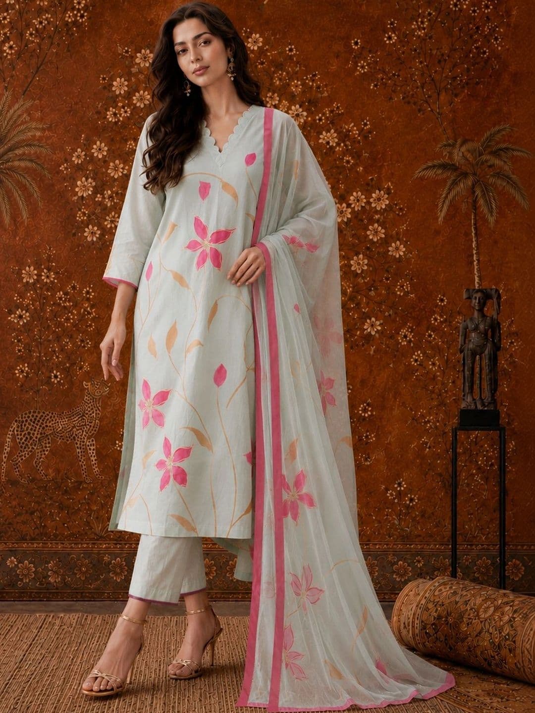 Sangria Women Floral Printed Regular Kurta with Trousers & With Dupatta thumbnail 5