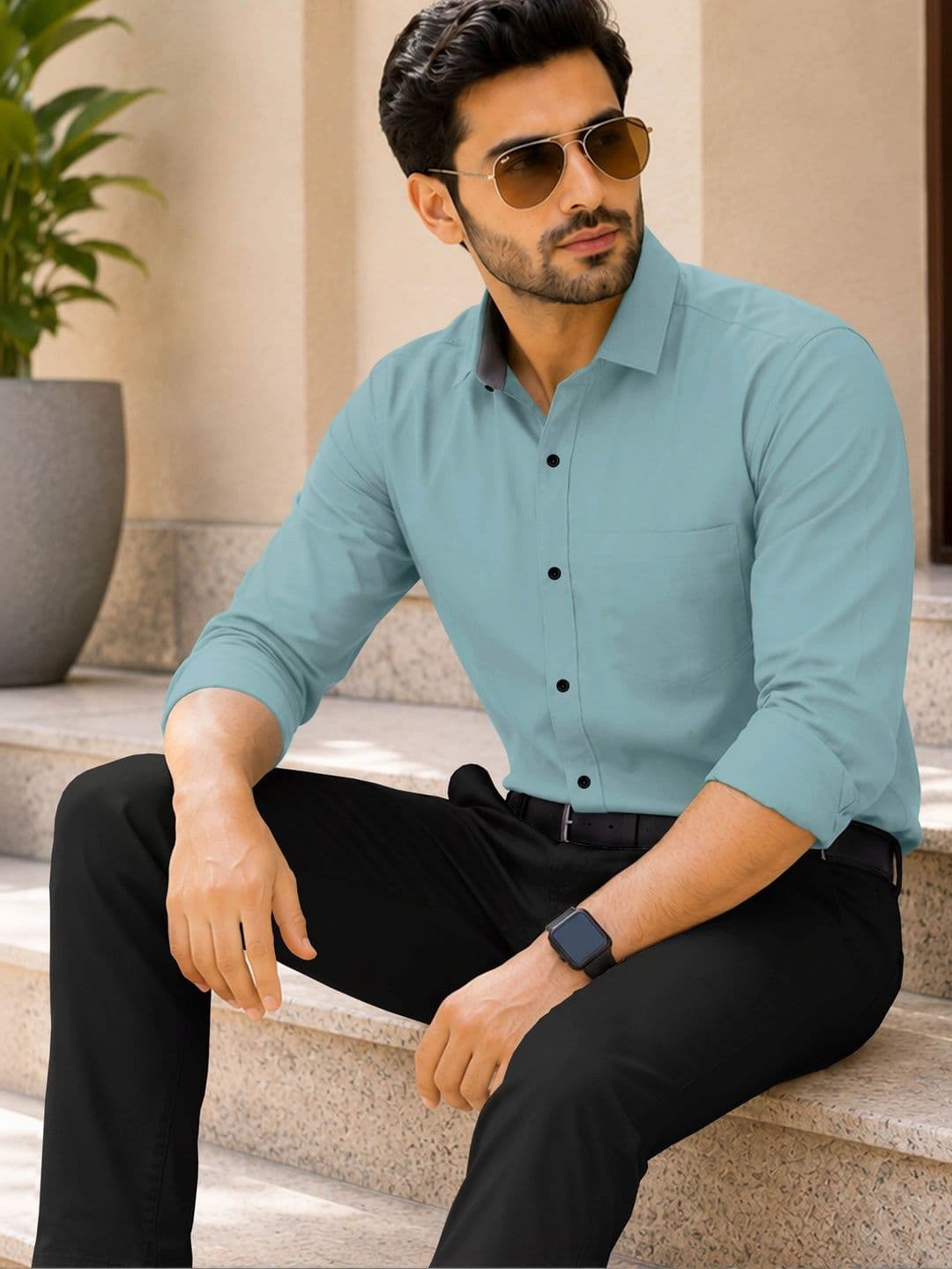 VeBNoR Men Standard Fit Spread Collar Solid Casual Shirt thumbnail 3
