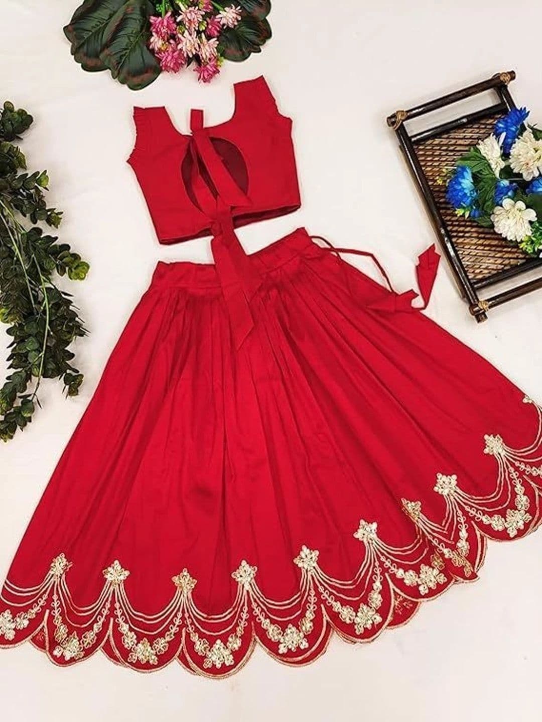 Sangria Girls Embroidered Thread Work Ready to Wear Lehenga & thumbnail 4