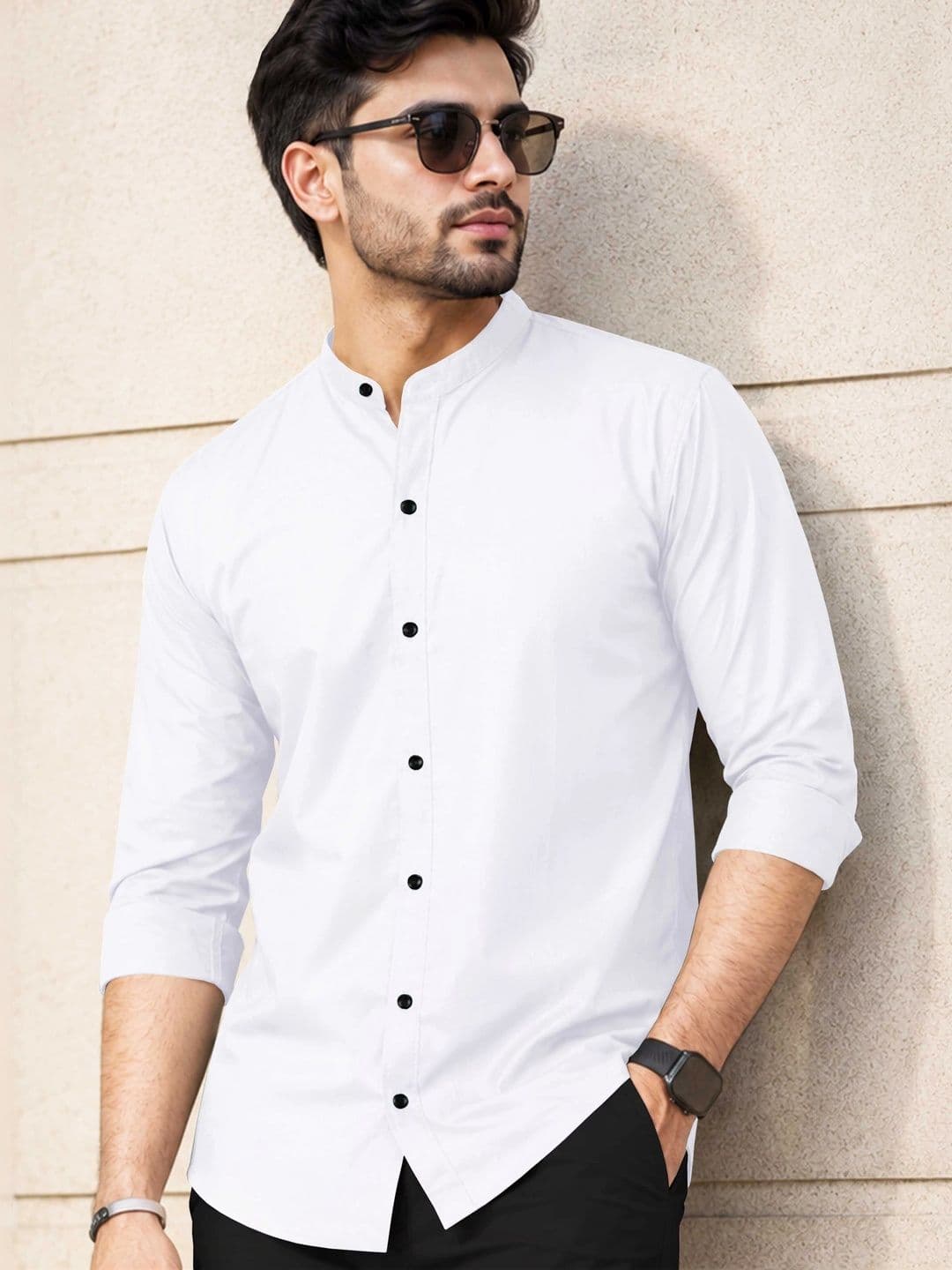 VeBNoR Men Standard Fit Solid Mandarin Collar Casual Shirt - view 1