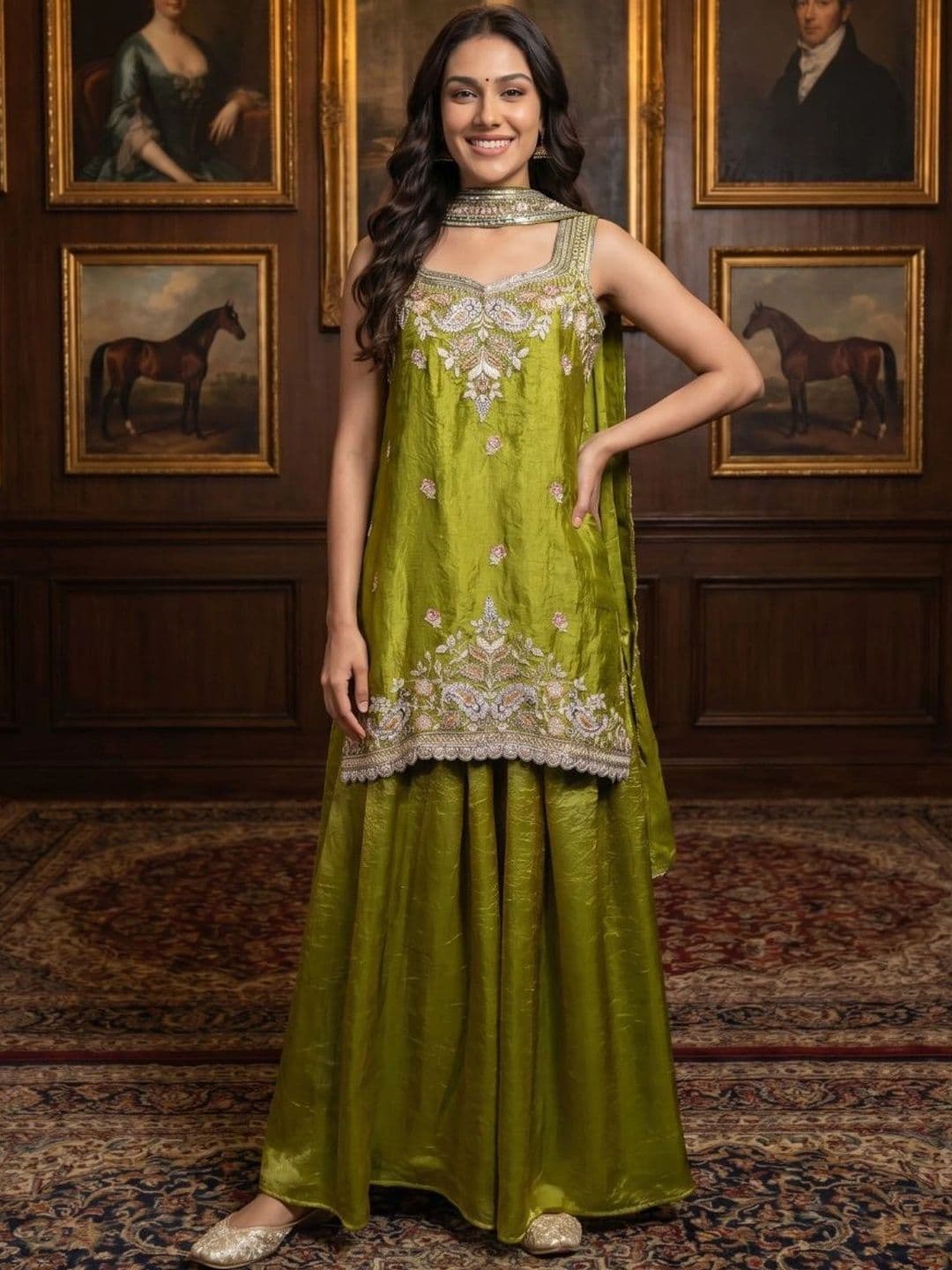 KALINI Women Ethnic Motifs Embroidered Kurta with Sharara & With Dupatta - view 1