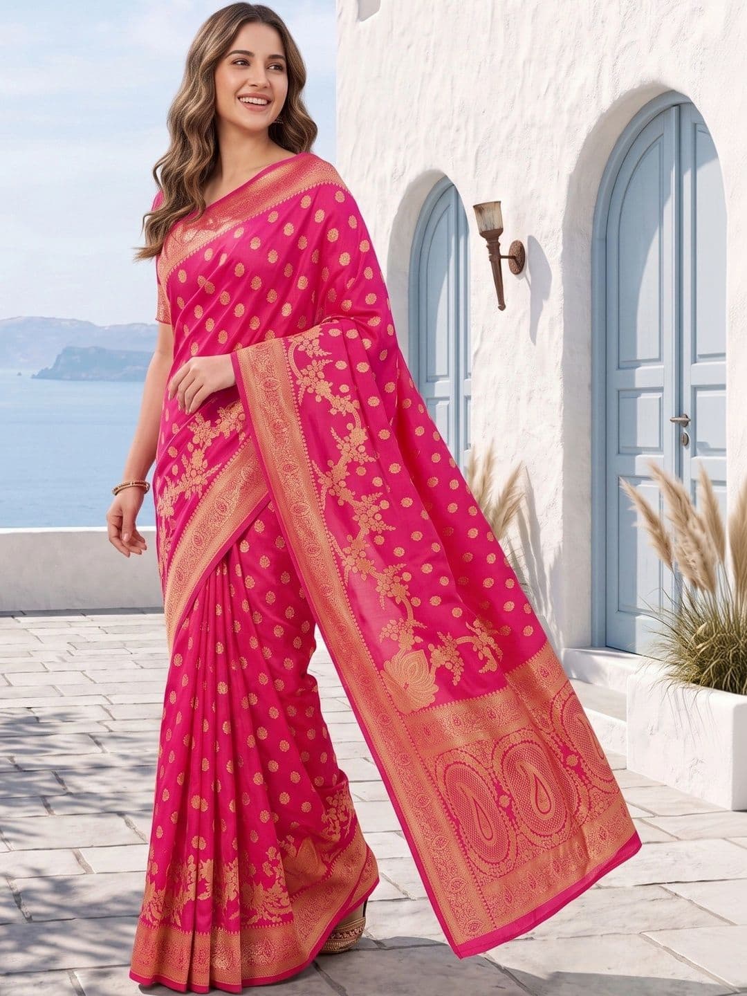 ROOP RADHIKA Woven Design Zari Silk Blend Designer Banarasi Saree thumbnail 3