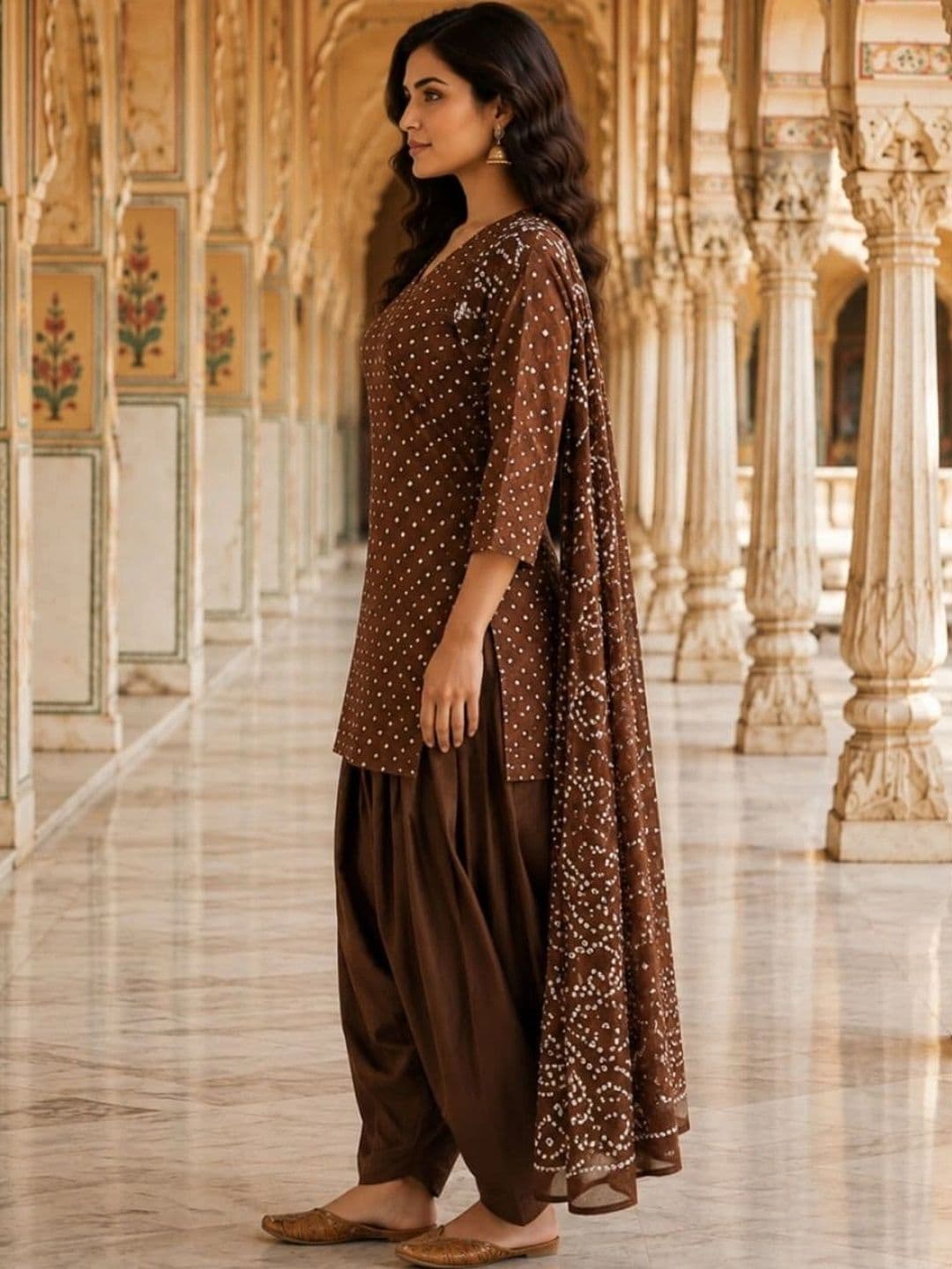 HERE&NOW Women Ethnic Motifs Printed Regular Pure Cotton Kurta with Patiala & With Dupatta thumbnail 4