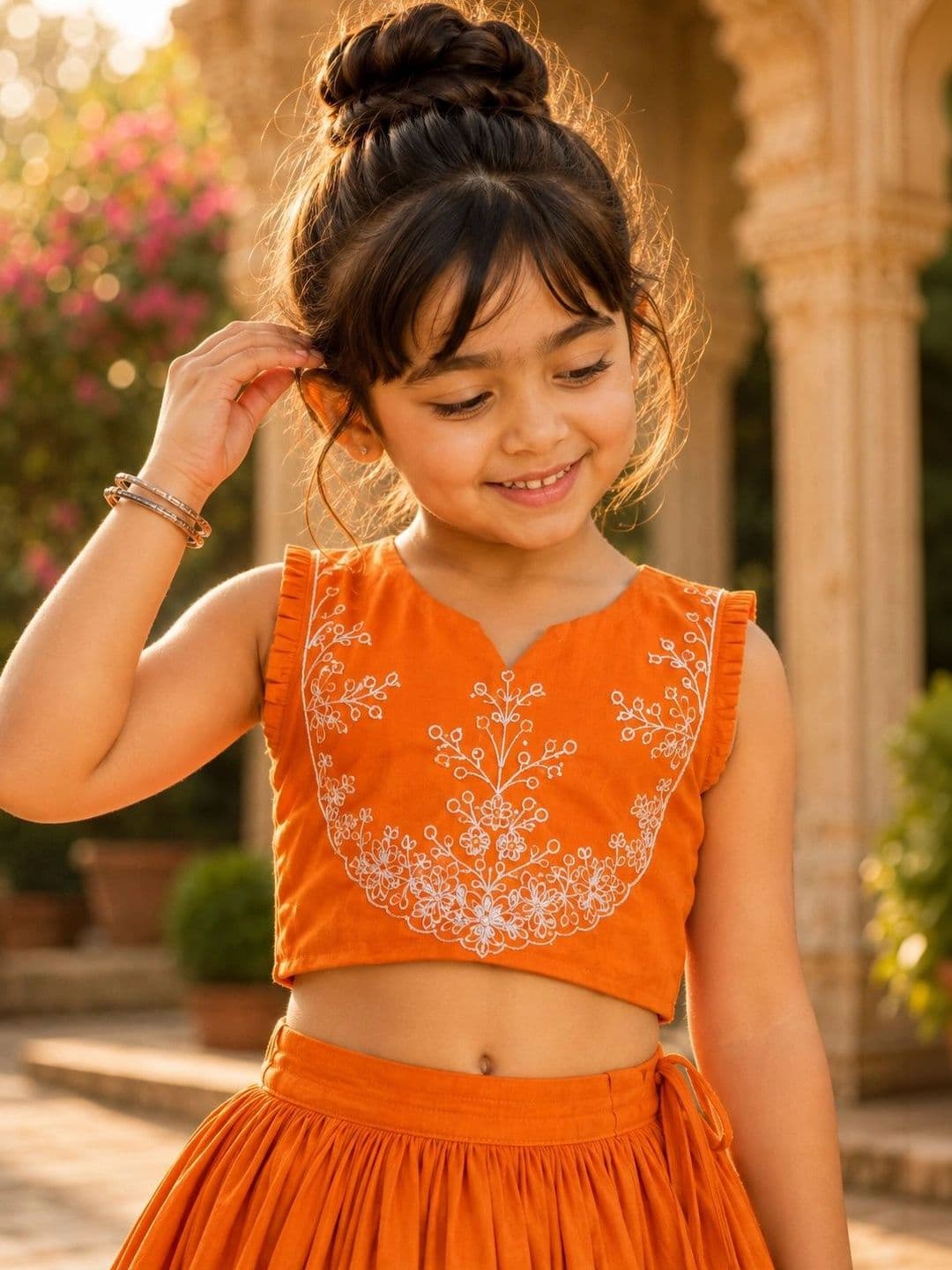 Sangria Girls Embroidered Thread Work Ready to Wear Lehenga & thumbnail 4