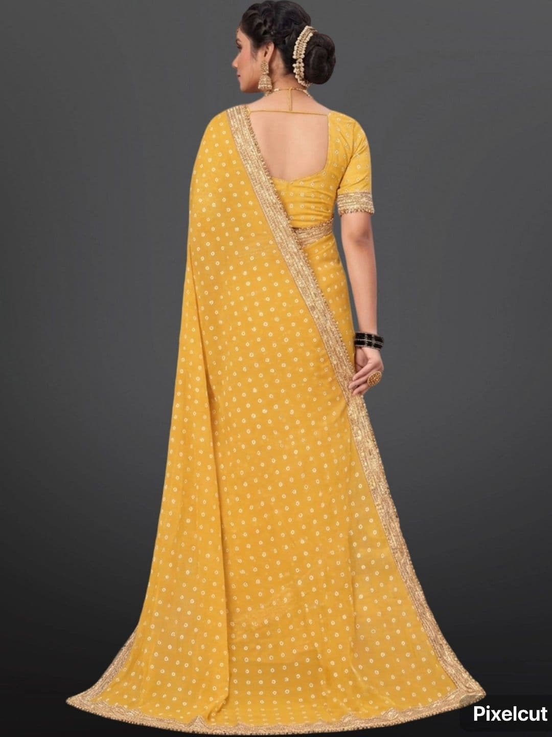 shreecre Bandhani Embroidered Pure Georgette Saree thumbnail 2
