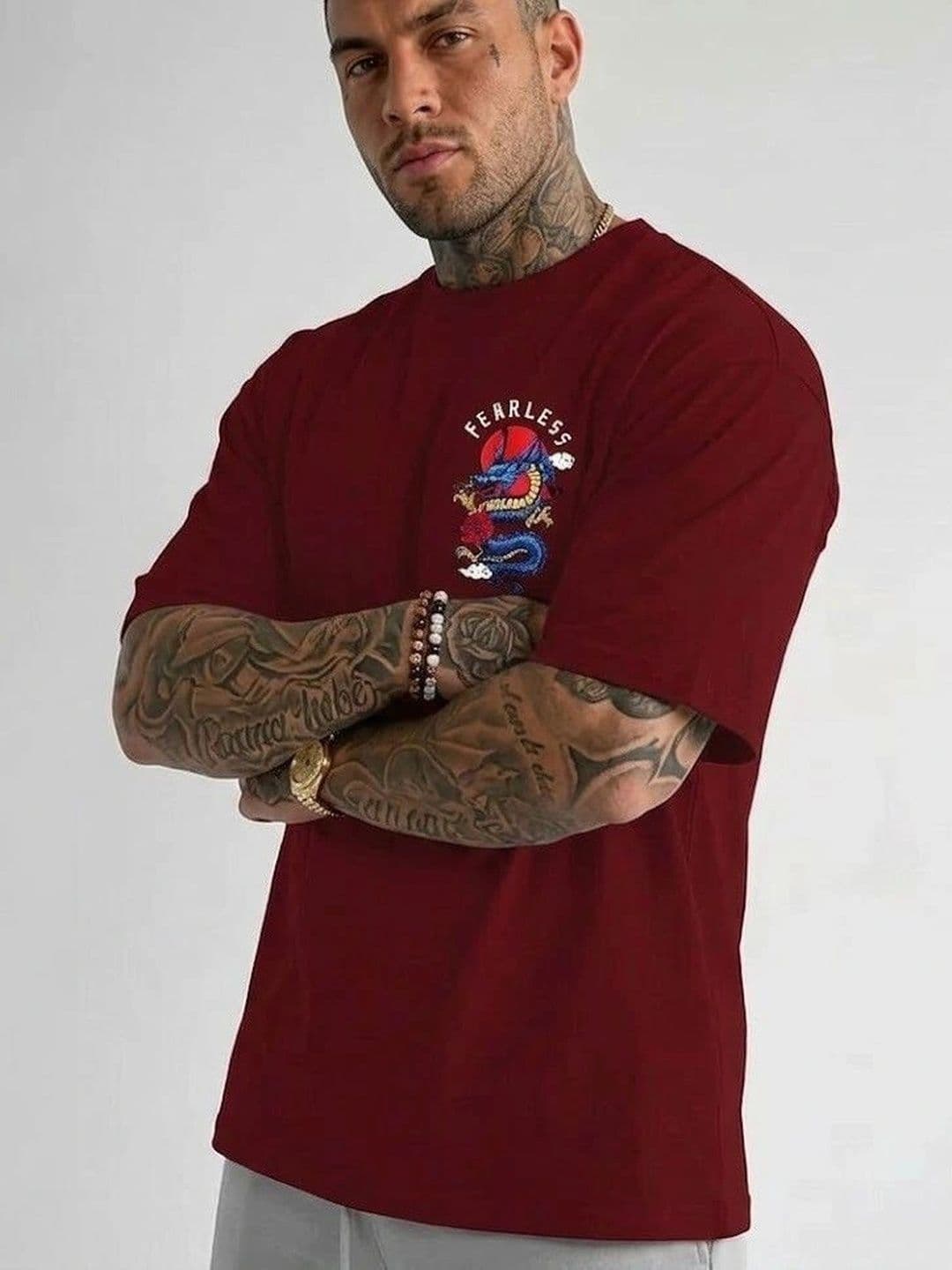 HUMMING TONE Men Printed Drop-Shoulder Sleeves T-shirt thumbnail 2