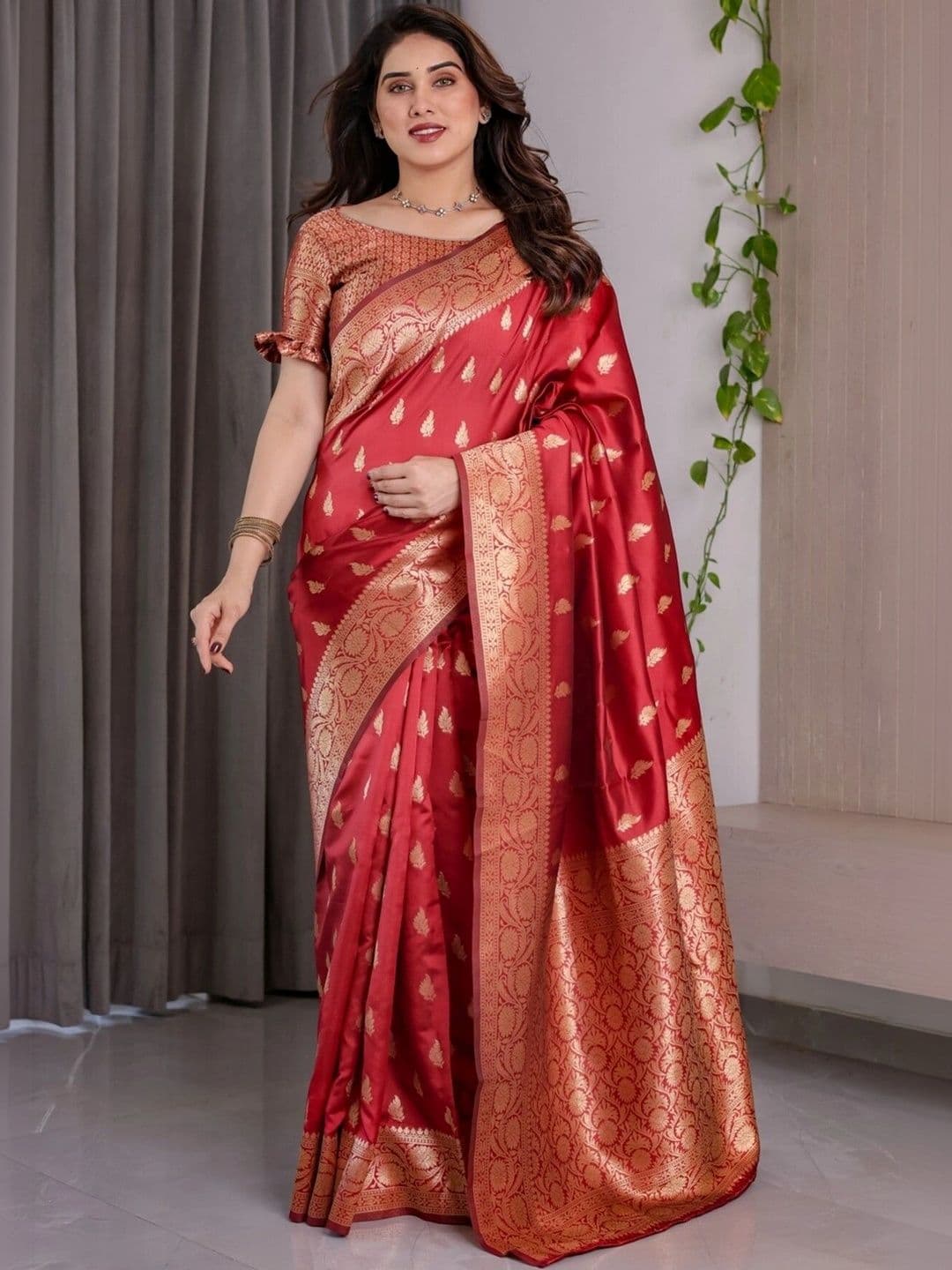 VS MALL Woven Design Zari Silk Cotton Banarasi Saree - view 1