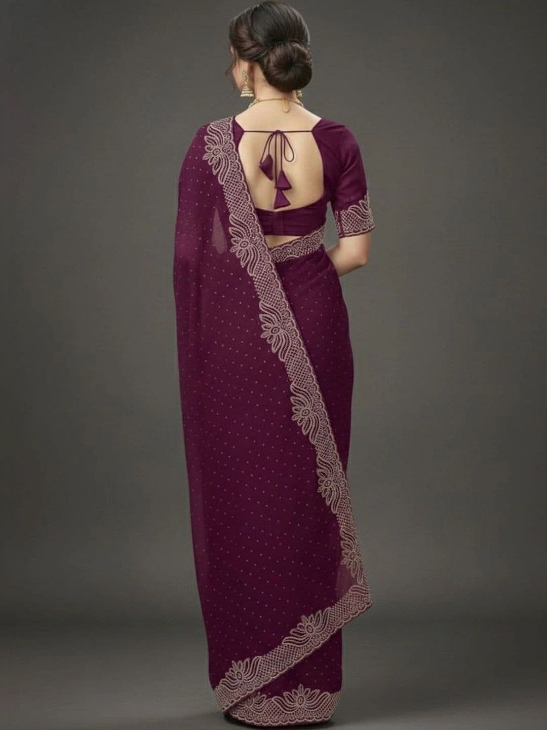 RENBRIZA Floral Embroidered Poly Georgette Saree thumbnail 4