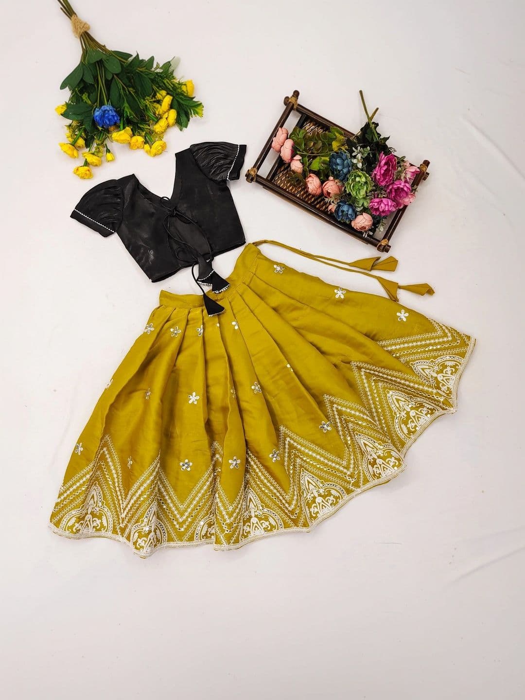 Sangria Girls Embellished Mirror Work Ready to Wear Lehenga & thumbnail 6