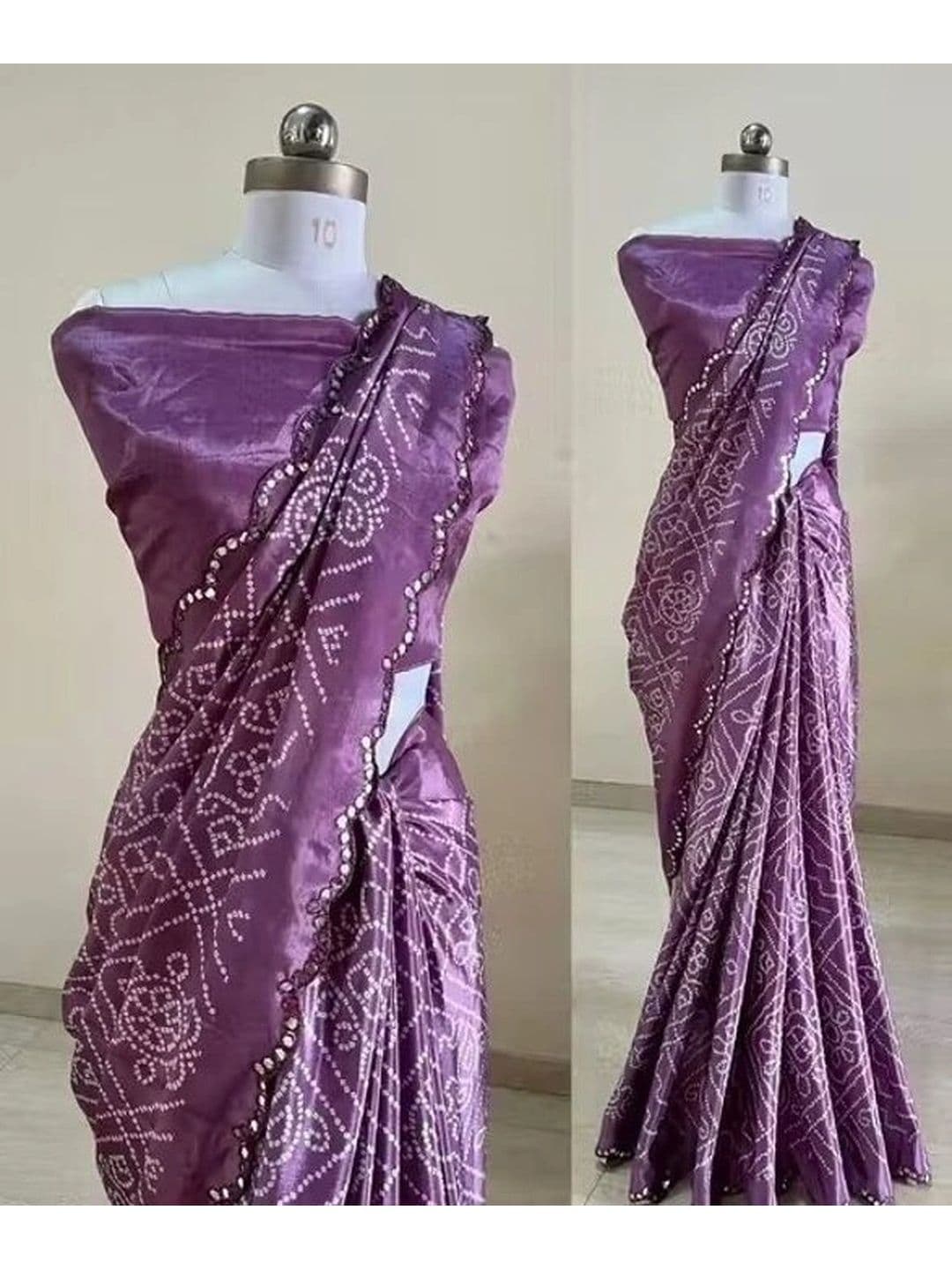 RENBRIZA Bandhani Mirror Work Poly Crepe Saree - view 1