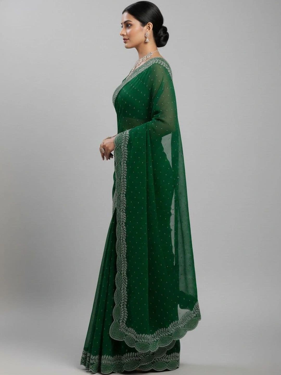 RENBRIZA Embroidered Poly Georgette Saree thumbnail 4