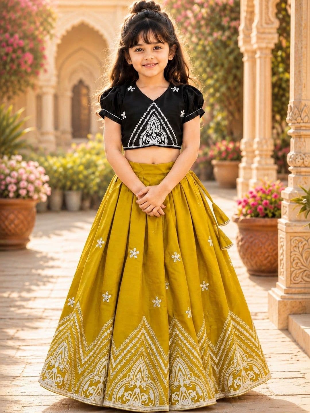 Sangria Girls Embellished Mirror Work Ready to Wear Lehenga & - view 1