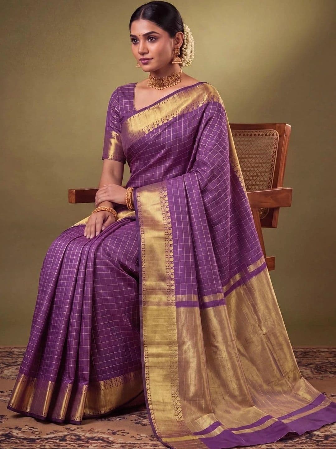 SAMANTHA Checked Zari Silk Blend Bomkai silk Saree thumbnail 5