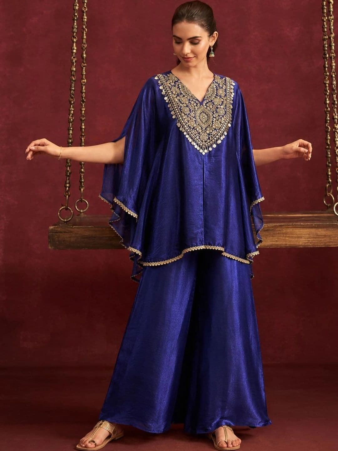 Colors  of Earth Colors of Earth Women Ethnic Motifs Embroidered Regular Mirror Work Pure Silk Kurta with Palazzos thumbnail 6