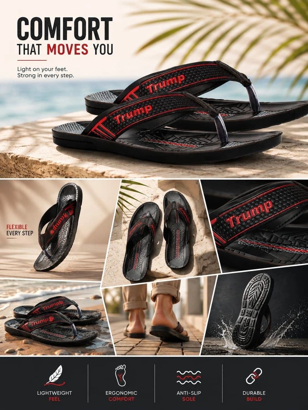 Trump Black PU Flip Flops thumbnail 3