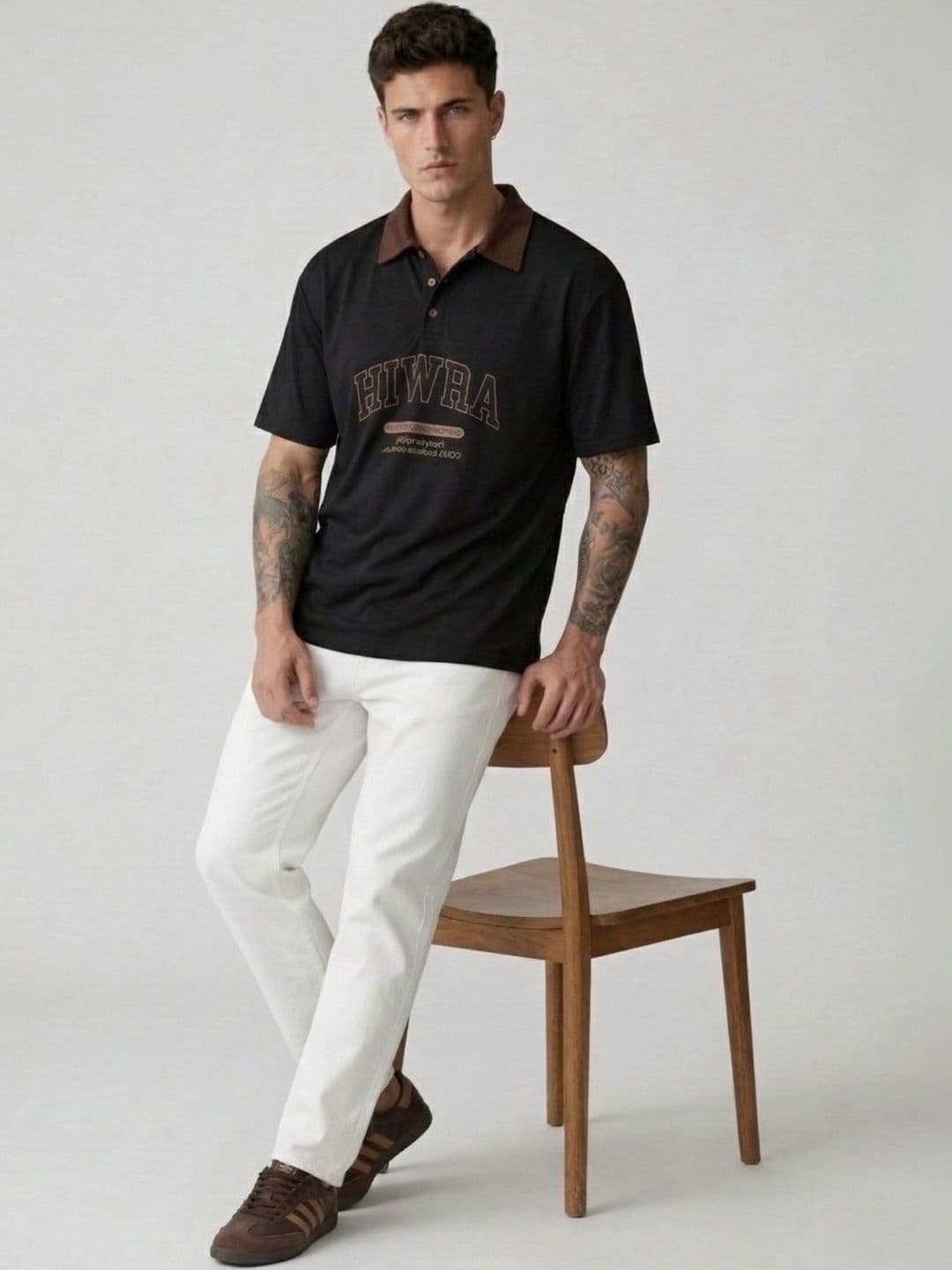 HERE&NOW Men Typography Printed Polo Collar T-shirt thumbnail 3