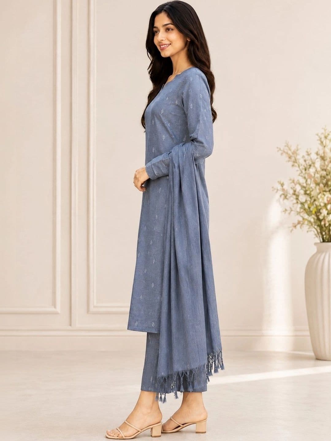 Rahigomar Women Ethnic Motifs Printed Regular Kurta with Trousers & With Dupatta thumbnail 3