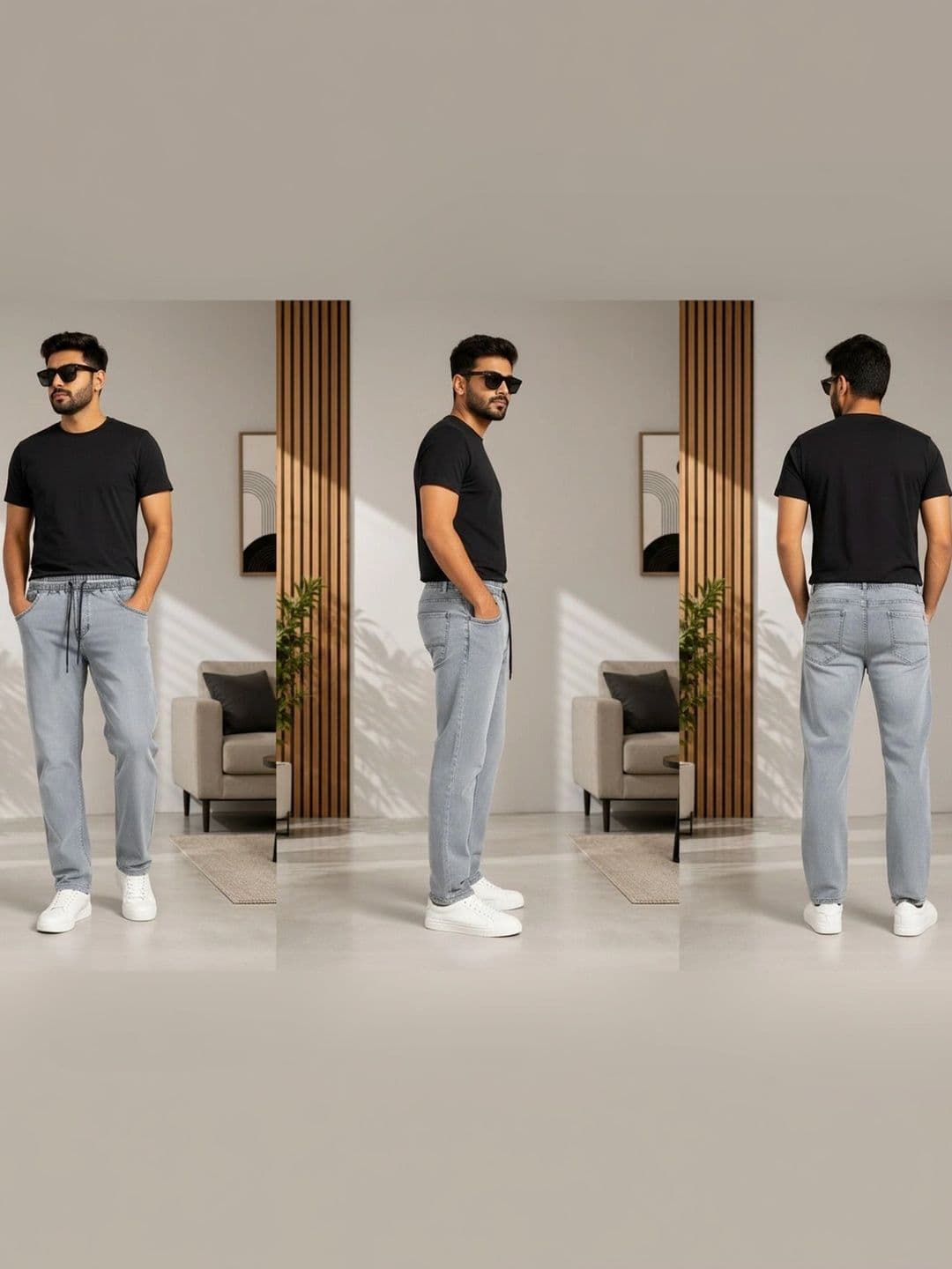 Global Jeans Men's Light Grey Straight Fit Mid-Rise Jeans thumbnail 3