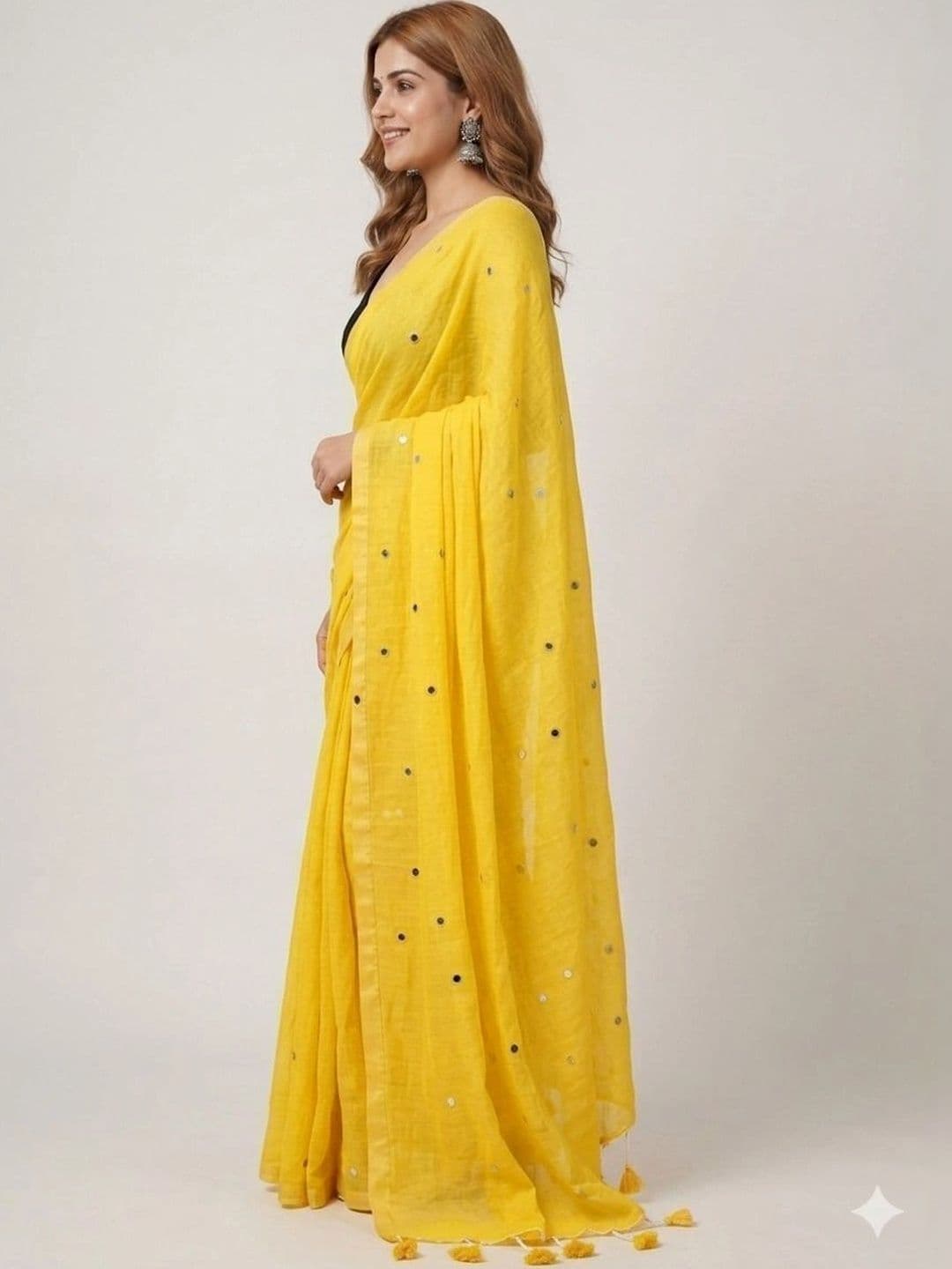 TANTSHREE Mirror Work Pure Cotton Saree thumbnail 3