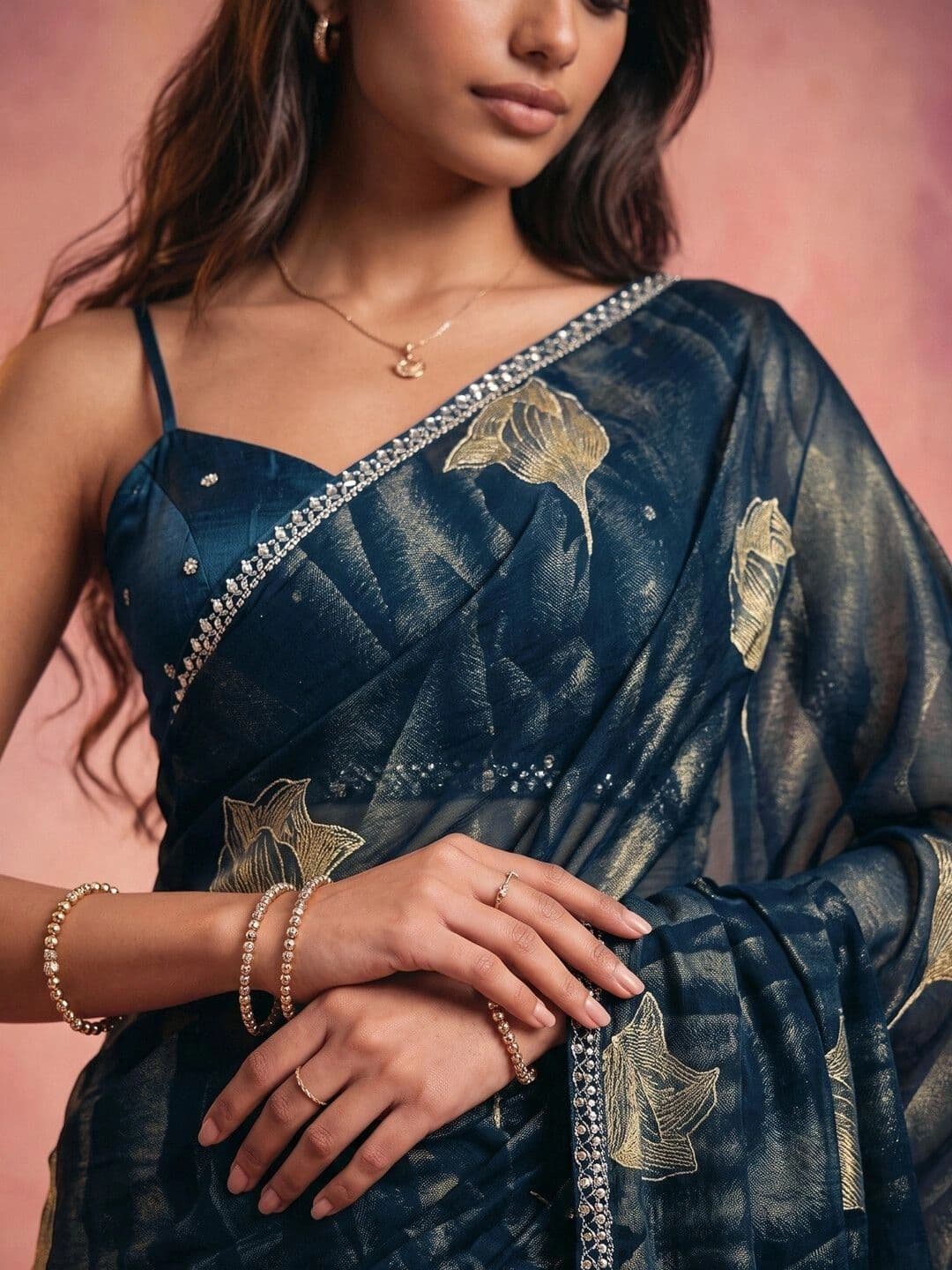 DRIP CHOWK Woven Design Zari Pure Georgette Saree thumbnail 4
