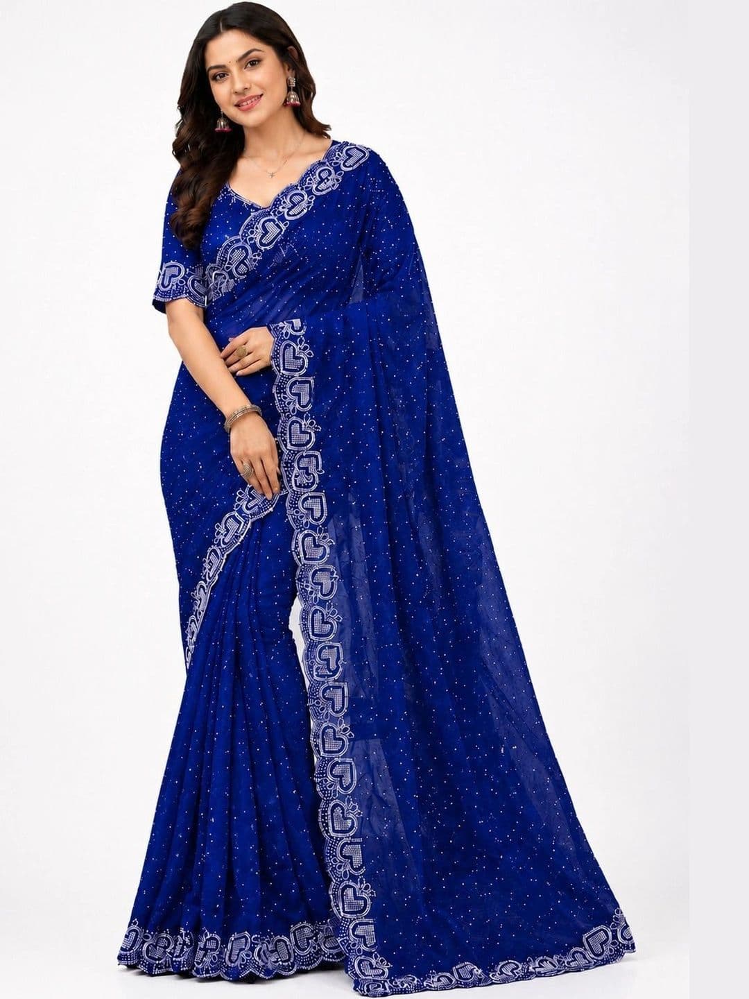 RENBRIZA Embellished Poly Georgette Saree - view 1