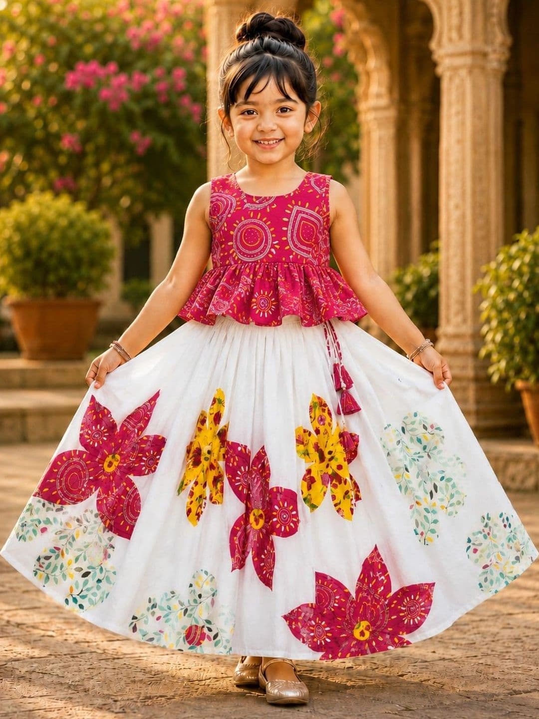 Sangria Girls Printed Block Print Ready to Wear Lehenga & - view 1