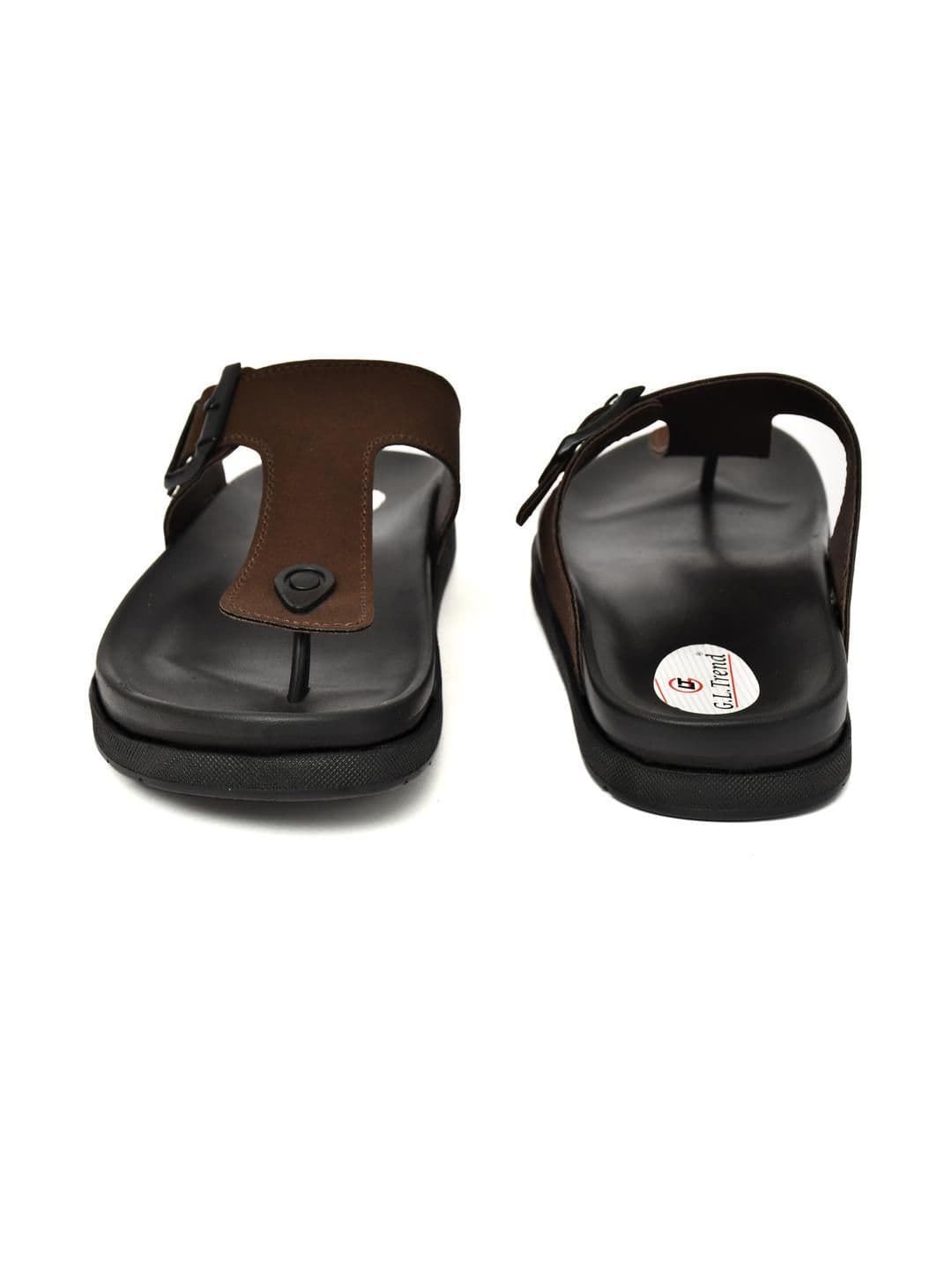 G L Trend Men Water-Resistant Brown Leather Slip-On T-Strap Sandals thumbnail 6