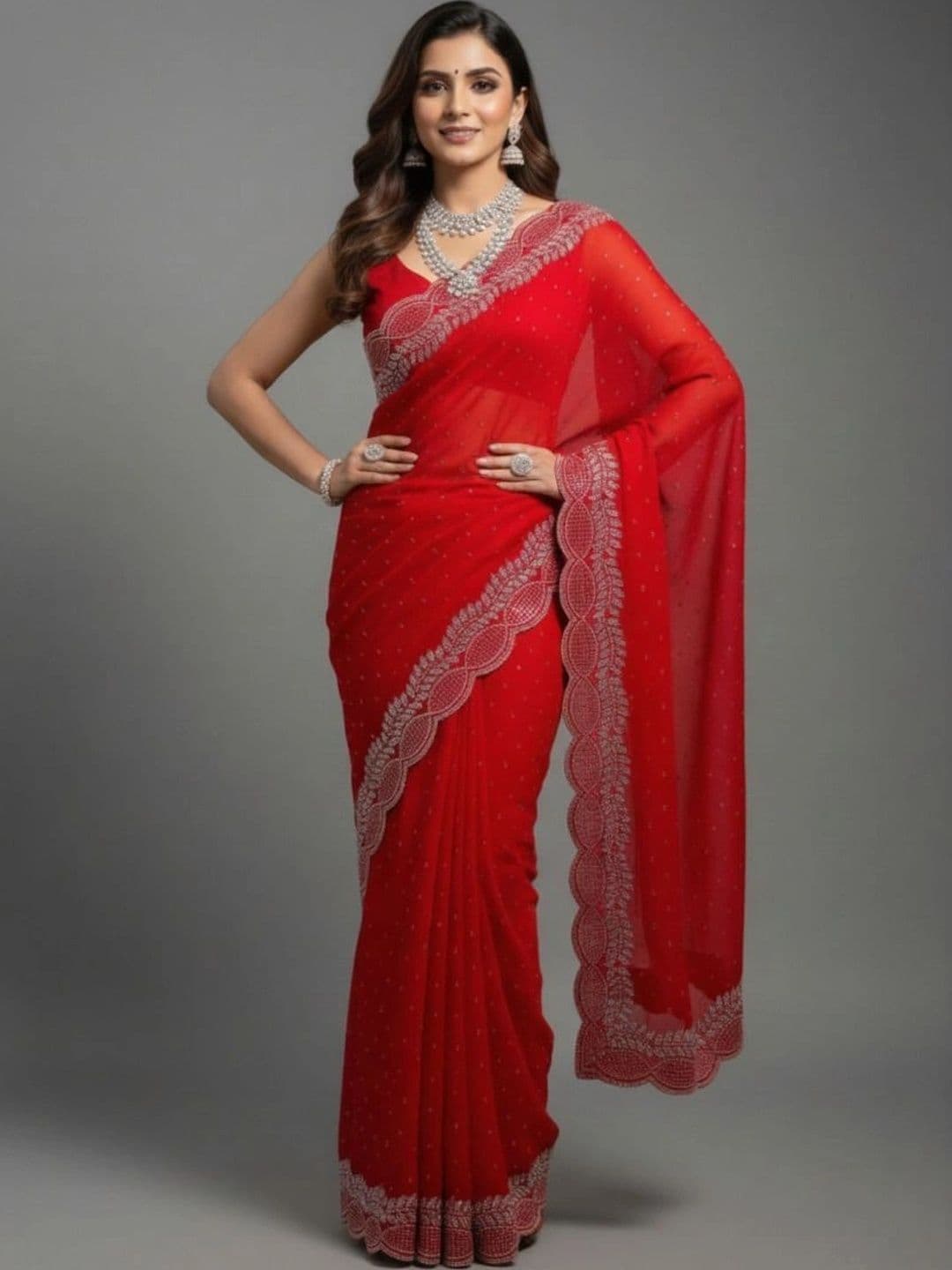RENBRIZA Embroidered Poly Georgette Saree thumbnail 3