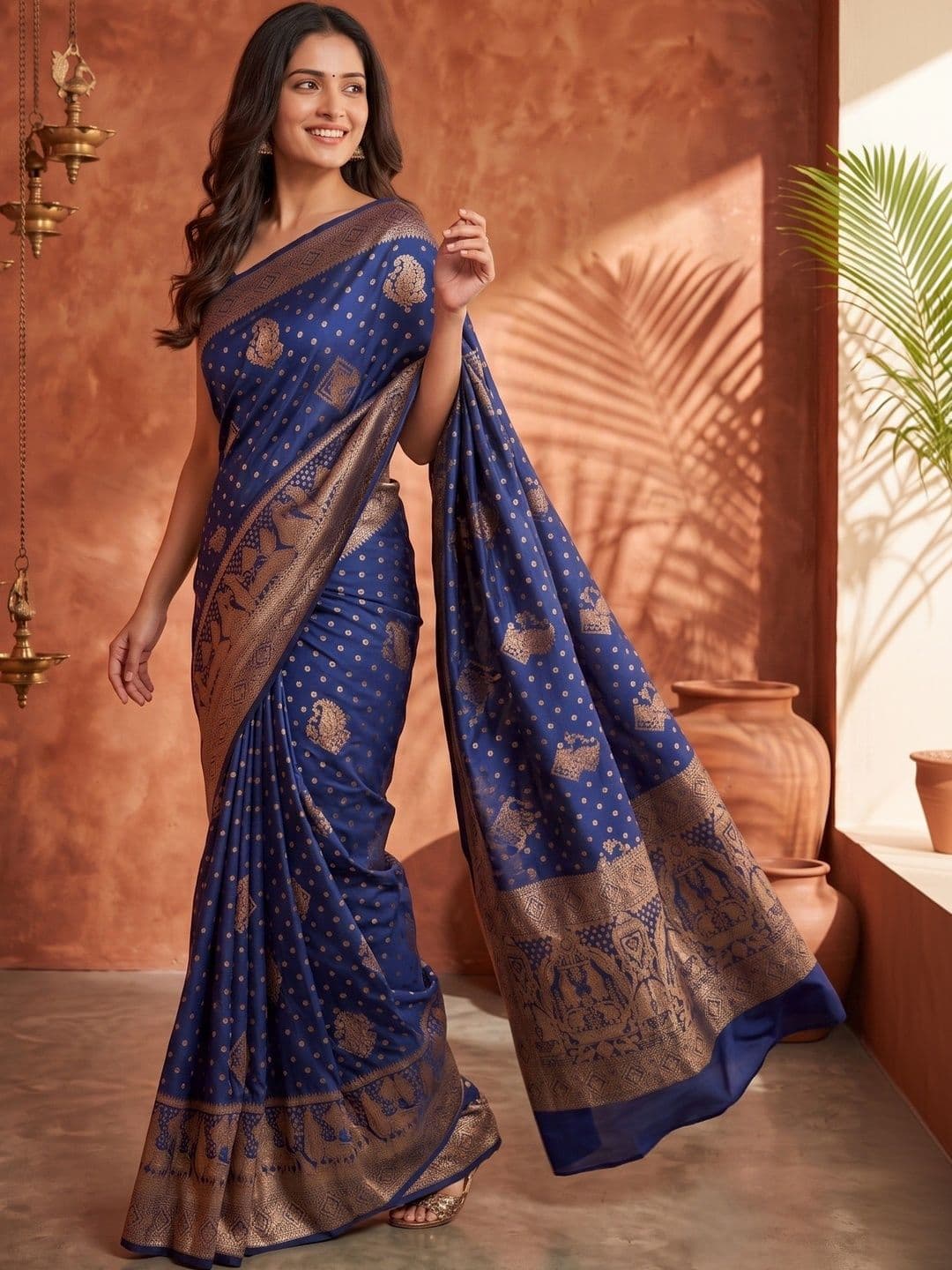 ROOP RADHIKA Woven Design Zari Silk Blend Designer Banarasi Saree thumbnail 6
