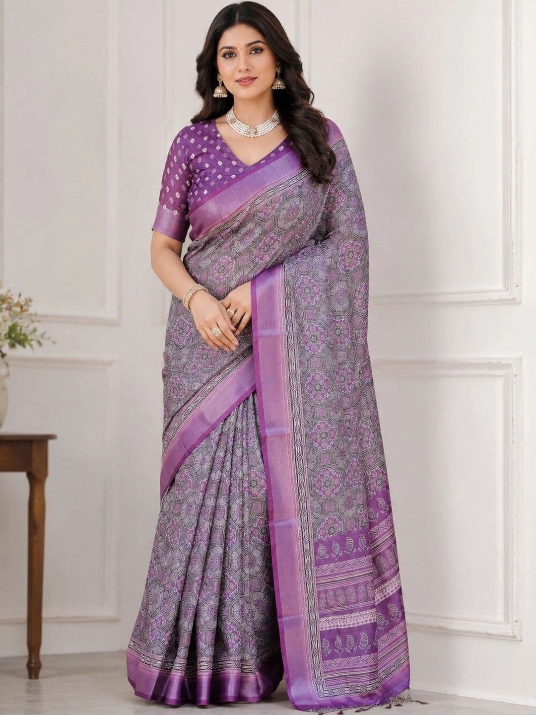HERE&NOW Kalamkari Linen Blend Bhagalpuri Saree - view 1