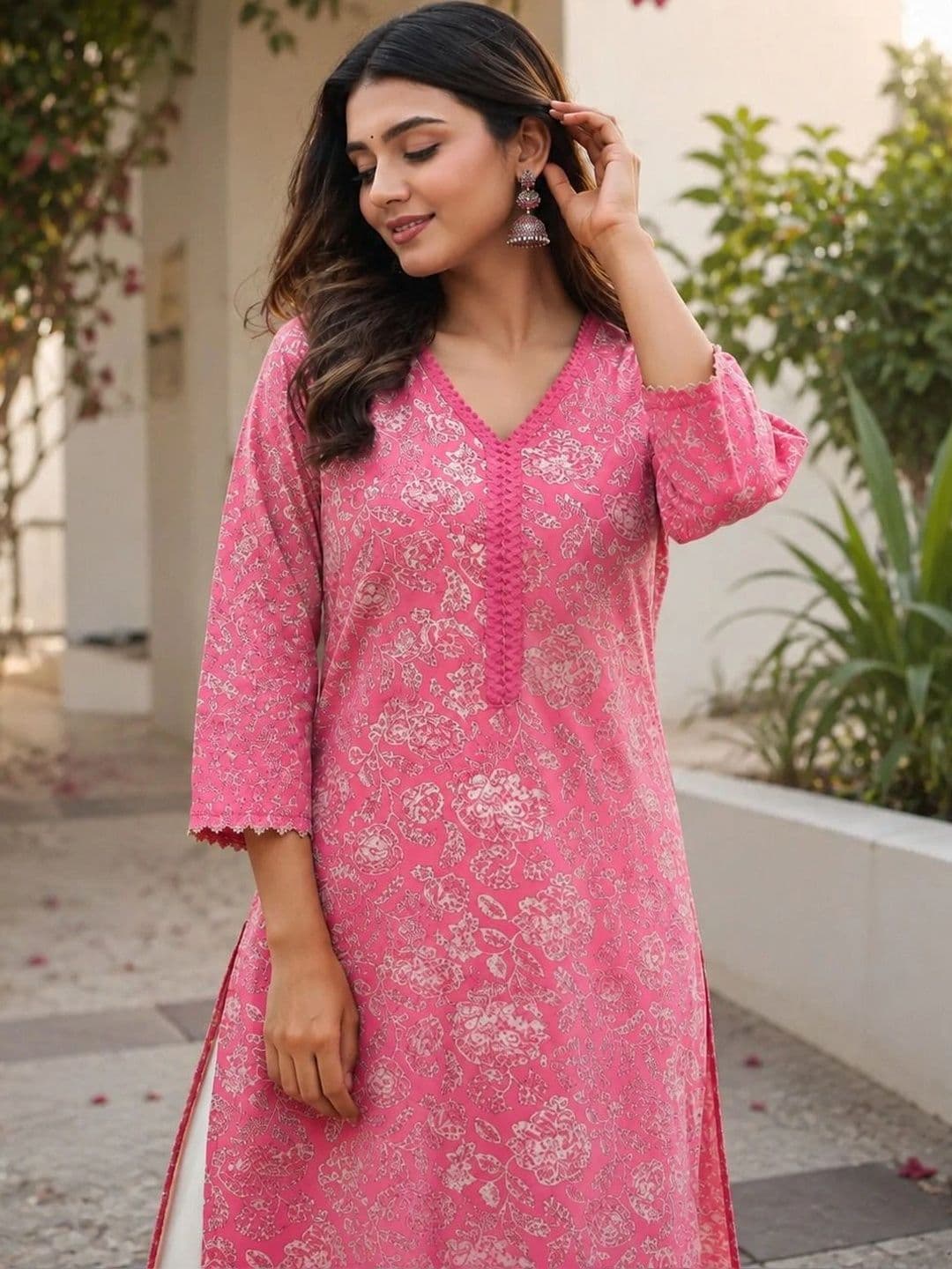 Hunaiza Women Floral Printed Thread Work Floral Kurta thumbnail 2