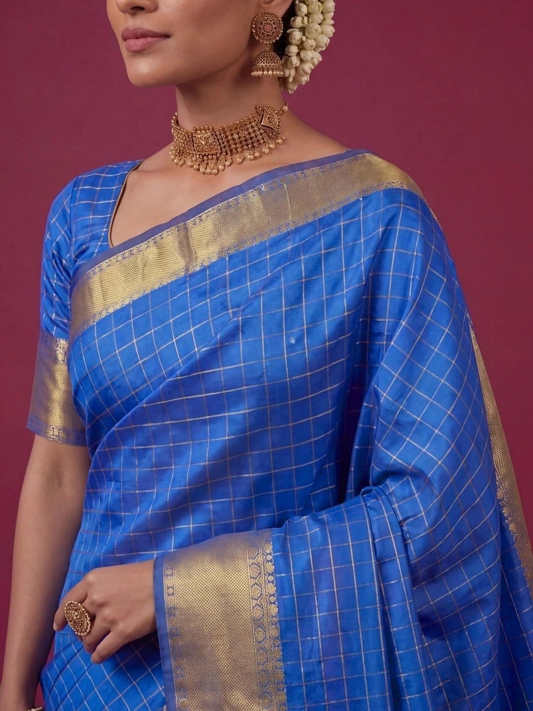 SAMANTHA Checked Zari Silk Blend Bomkai silk Saree thumbnail 7